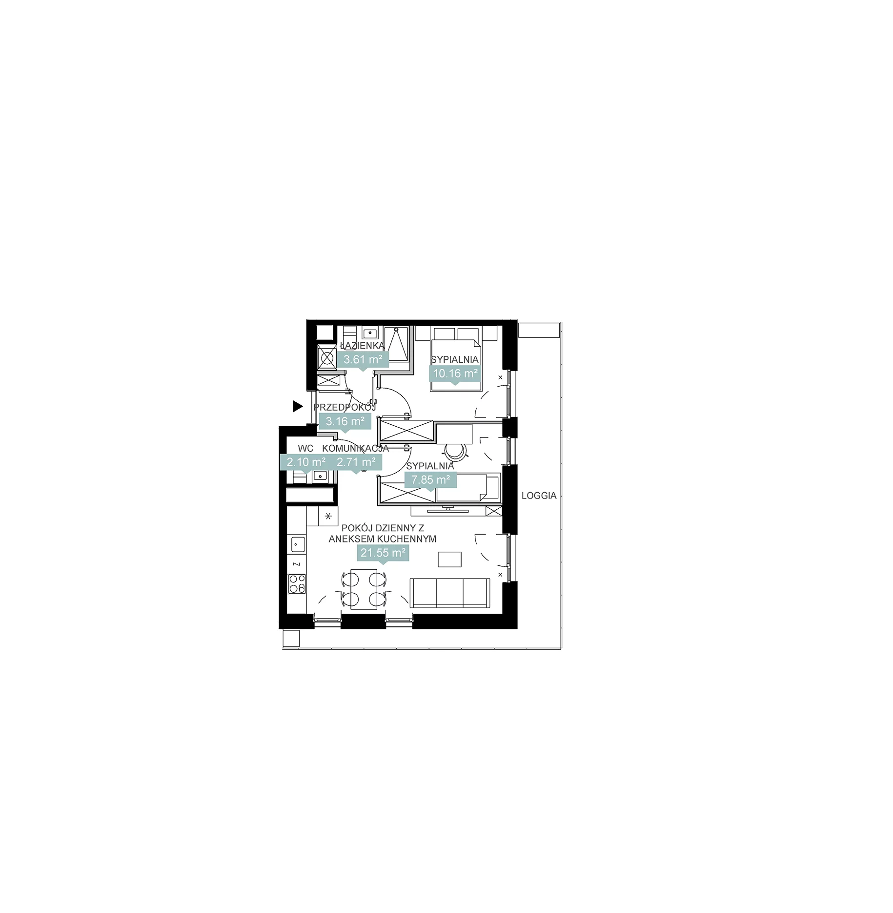 3 pokoje, mieszkanie 51,14 m², piętro 10, oferta nr A2 191, Mikato, Katowice, Śródmieście, Bogucice, ul. Piotra Skargi 1
