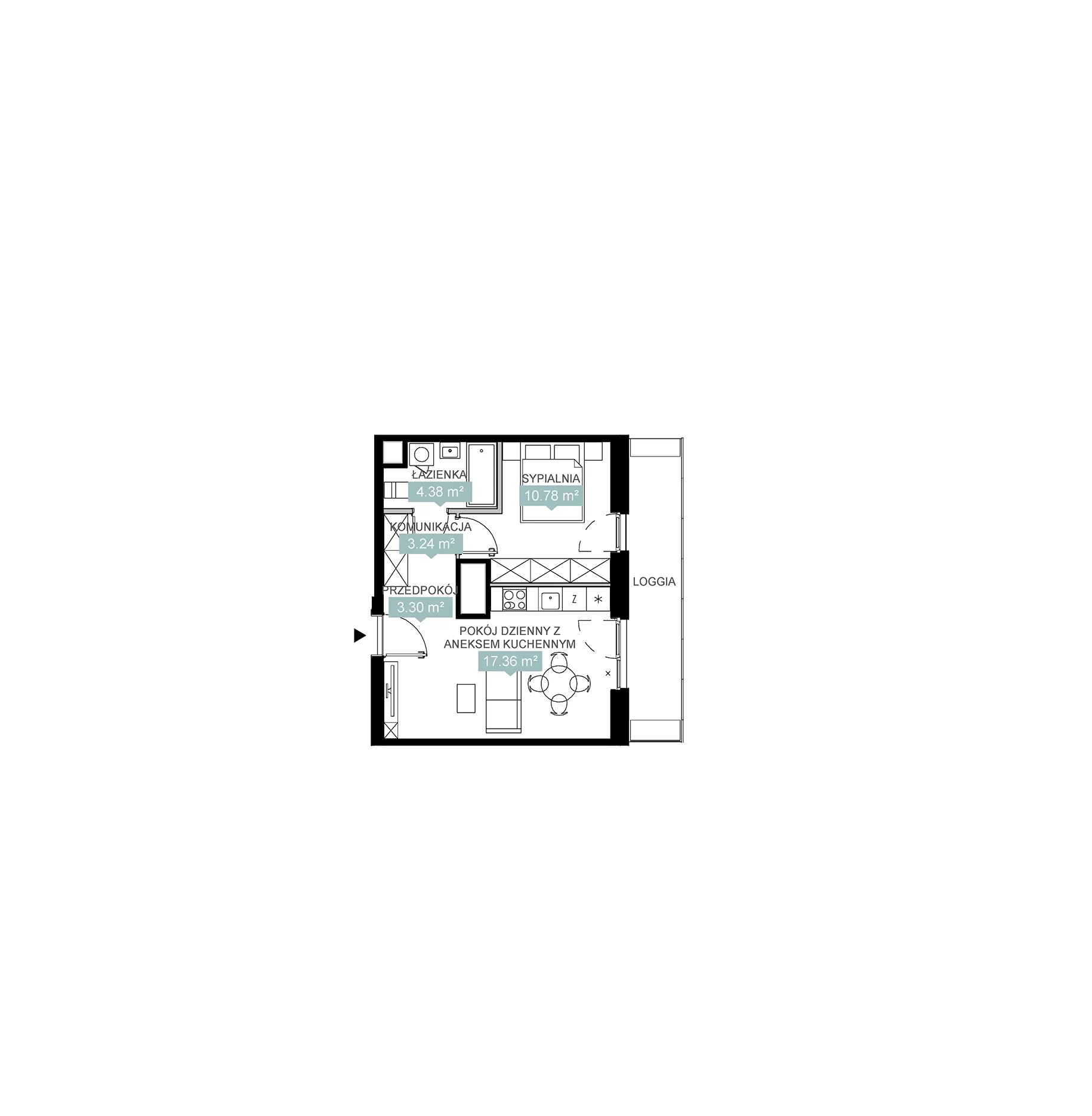 2 pokoje, mieszkanie 39,06 m², piętro 11, oferta nr A2 196, Mikato, Katowice, Śródmieście, Bogucice, ul. Piotra Skargi 1
