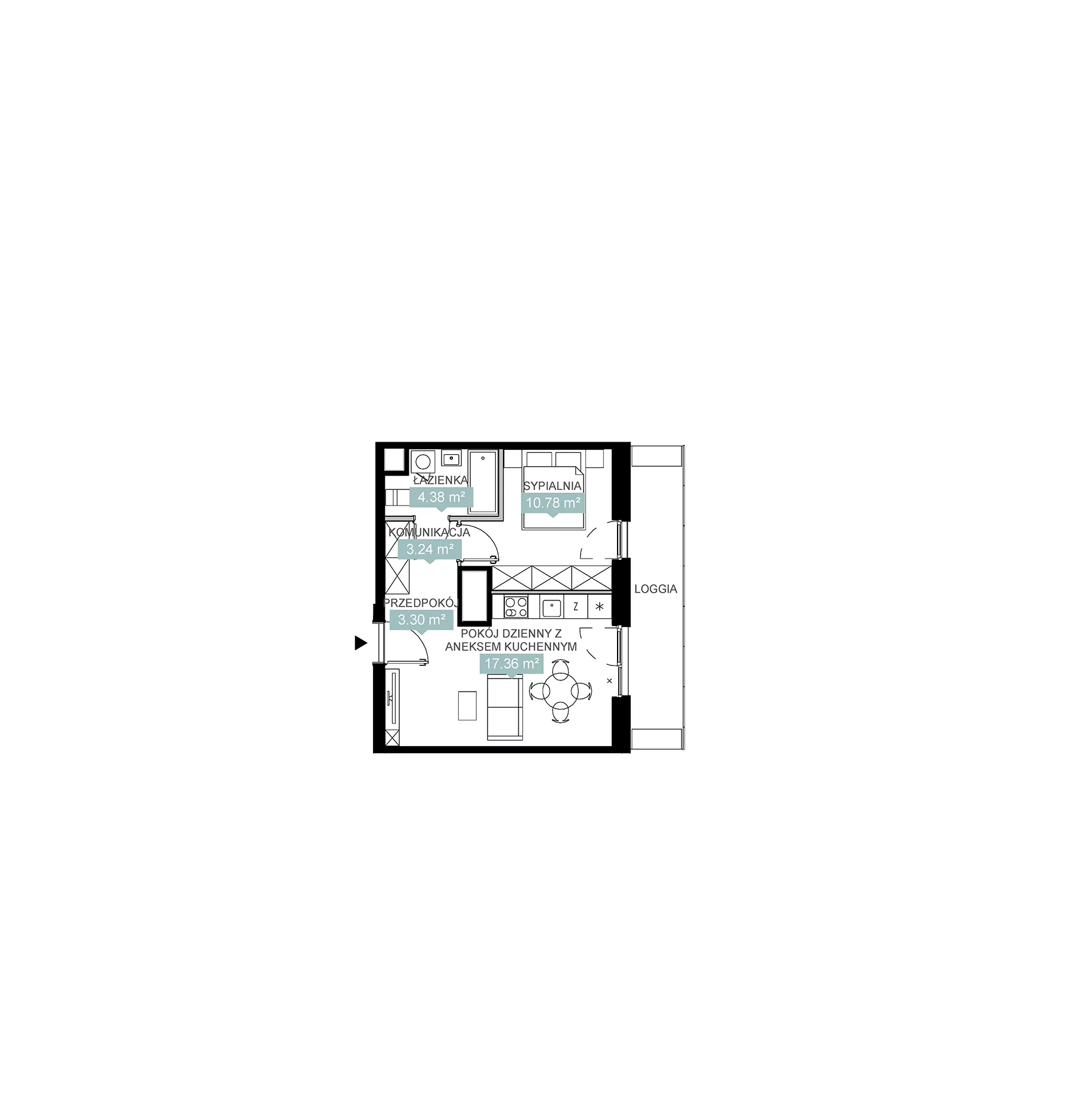 2 pokoje, mieszkanie 39,06 m², piętro 12, oferta nr A2 204, Mikato, Katowice, Śródmieście, Bogucice, ul. Piotra Skargi 1