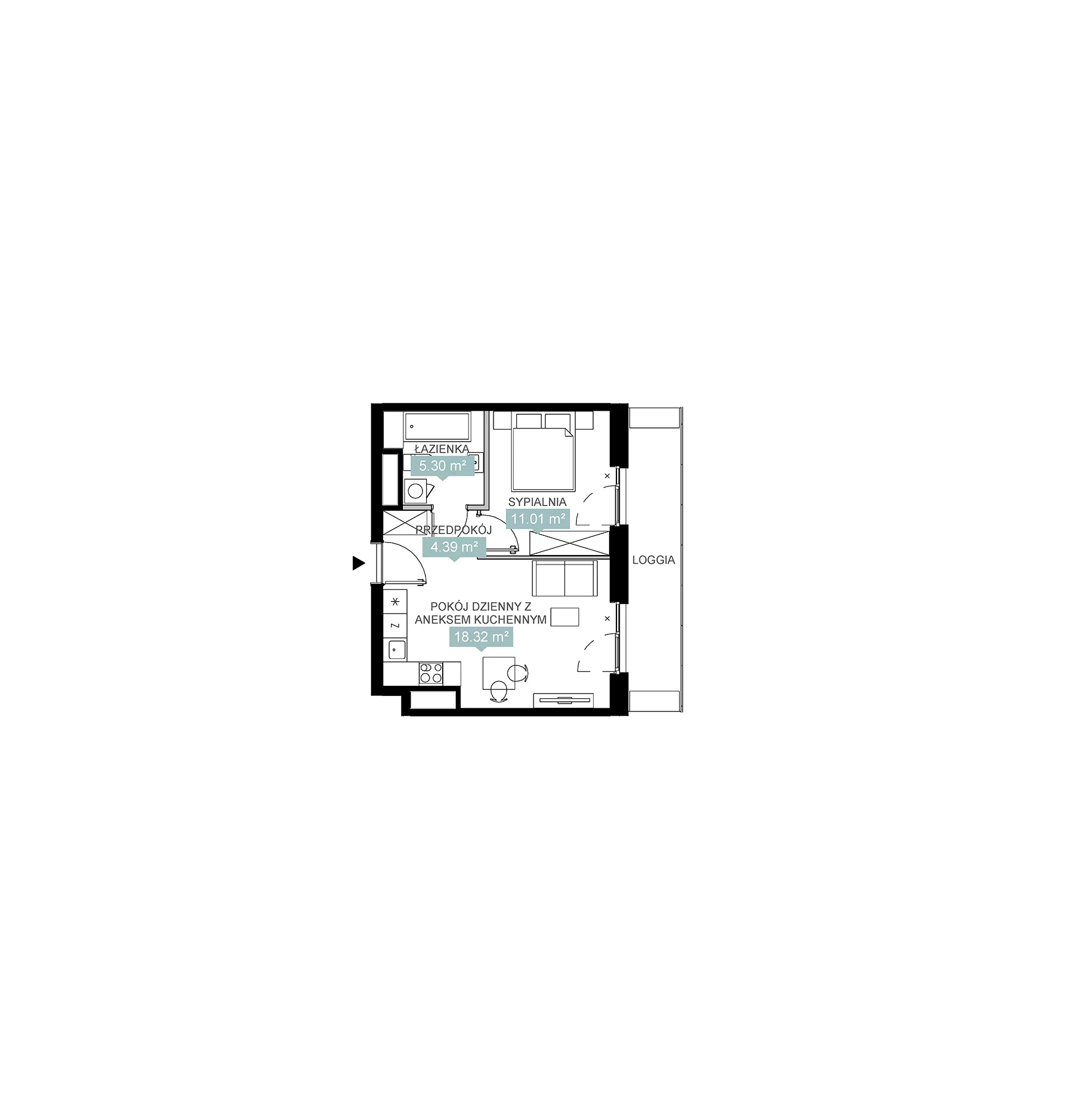 2 pokoje, mieszkanie 39,02 m², piętro 12, oferta nr A2 205, Mikato, Katowice, Śródmieście, Bogucice, ul. Piotra Skargi 1