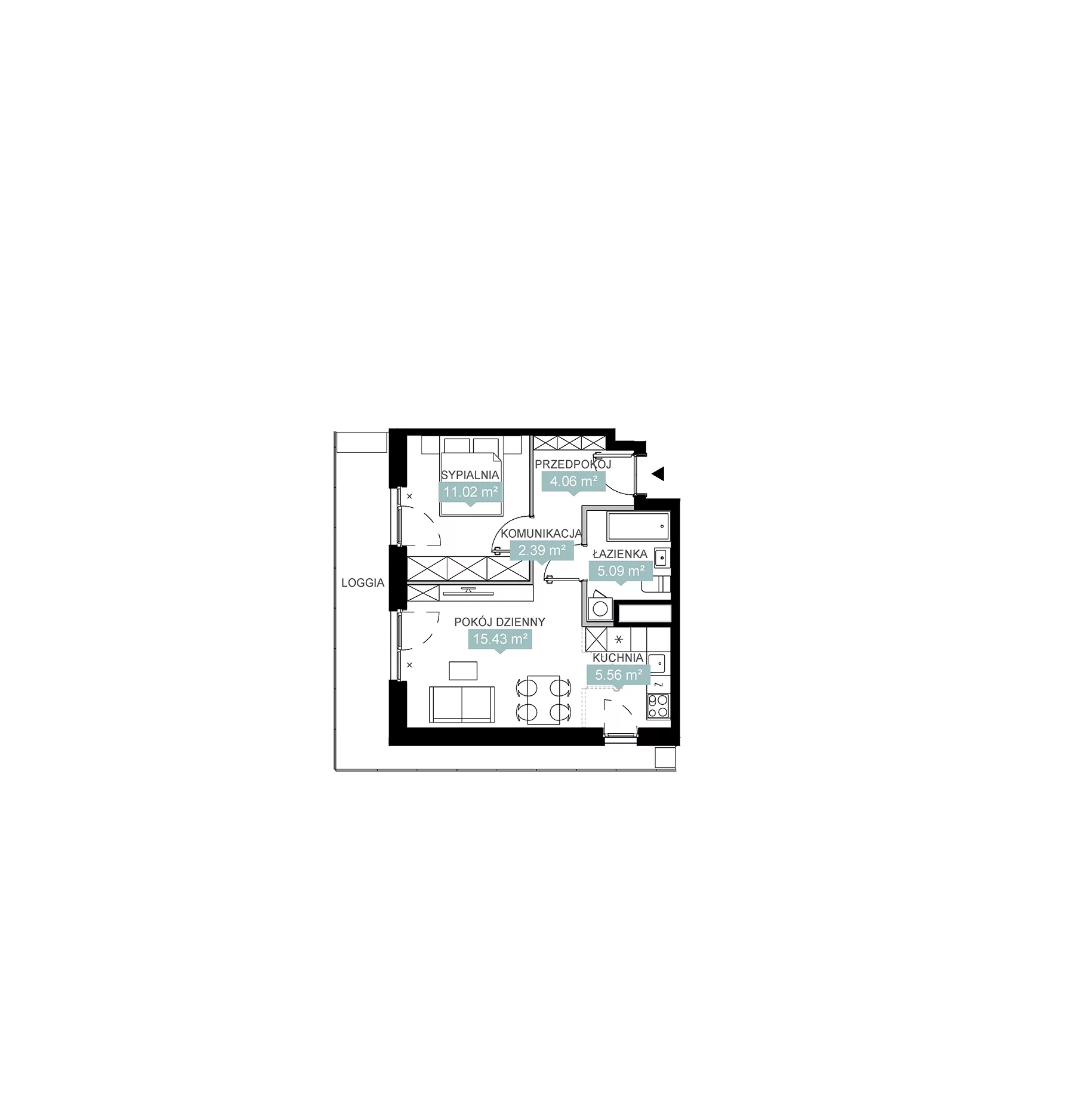 2 pokoje, mieszkanie 43,55 m², piętro 12, oferta nr A2 208, Mikato, Katowice, Śródmieście, Bogucice, ul. Piotra Skargi 1