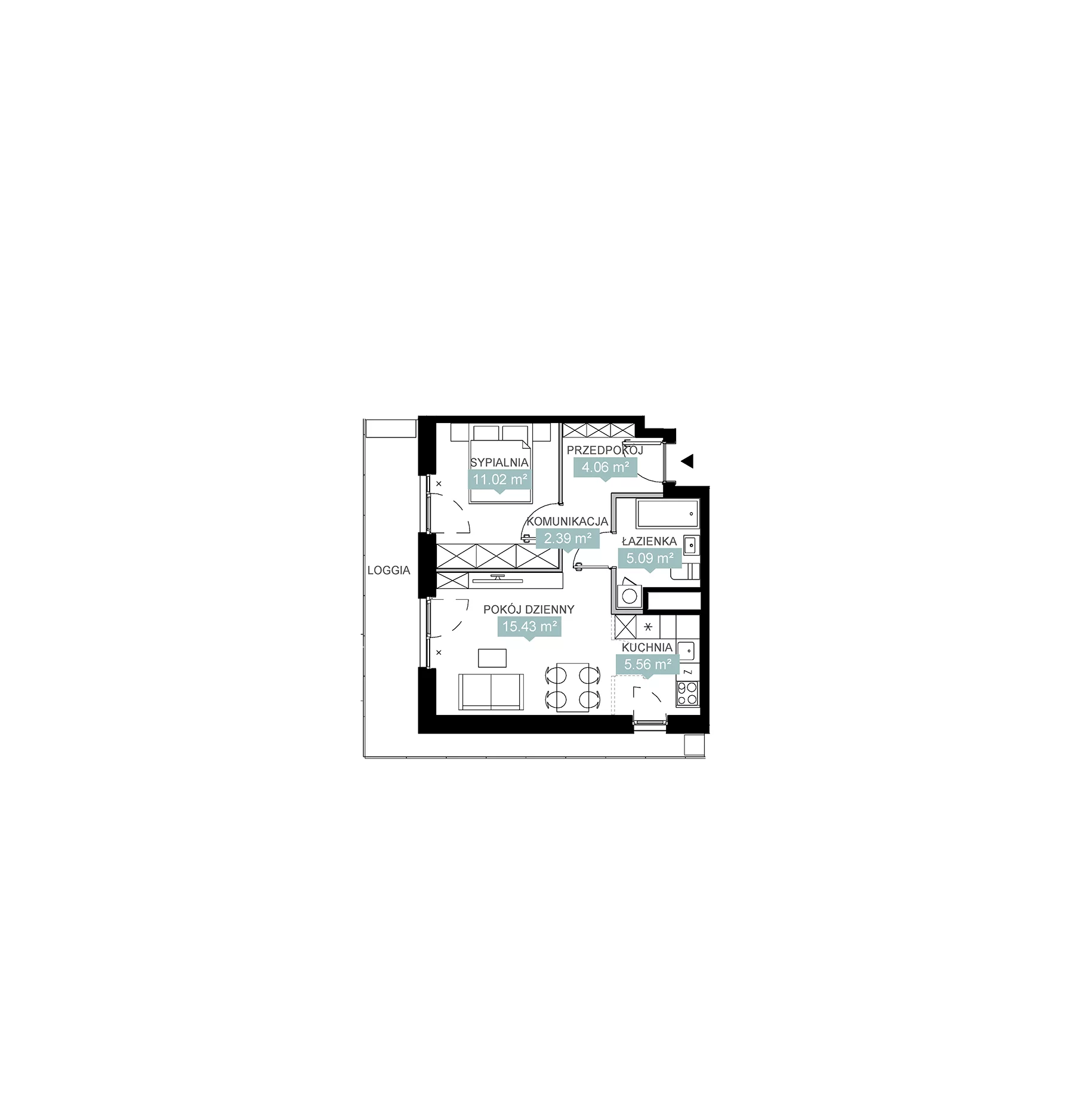 2 pokoje, mieszkanie 43,55 m², piętro 13, oferta nr A2 216, Mikato, Katowice, Śródmieście, Bogucice, ul. Piotra Skargi 1