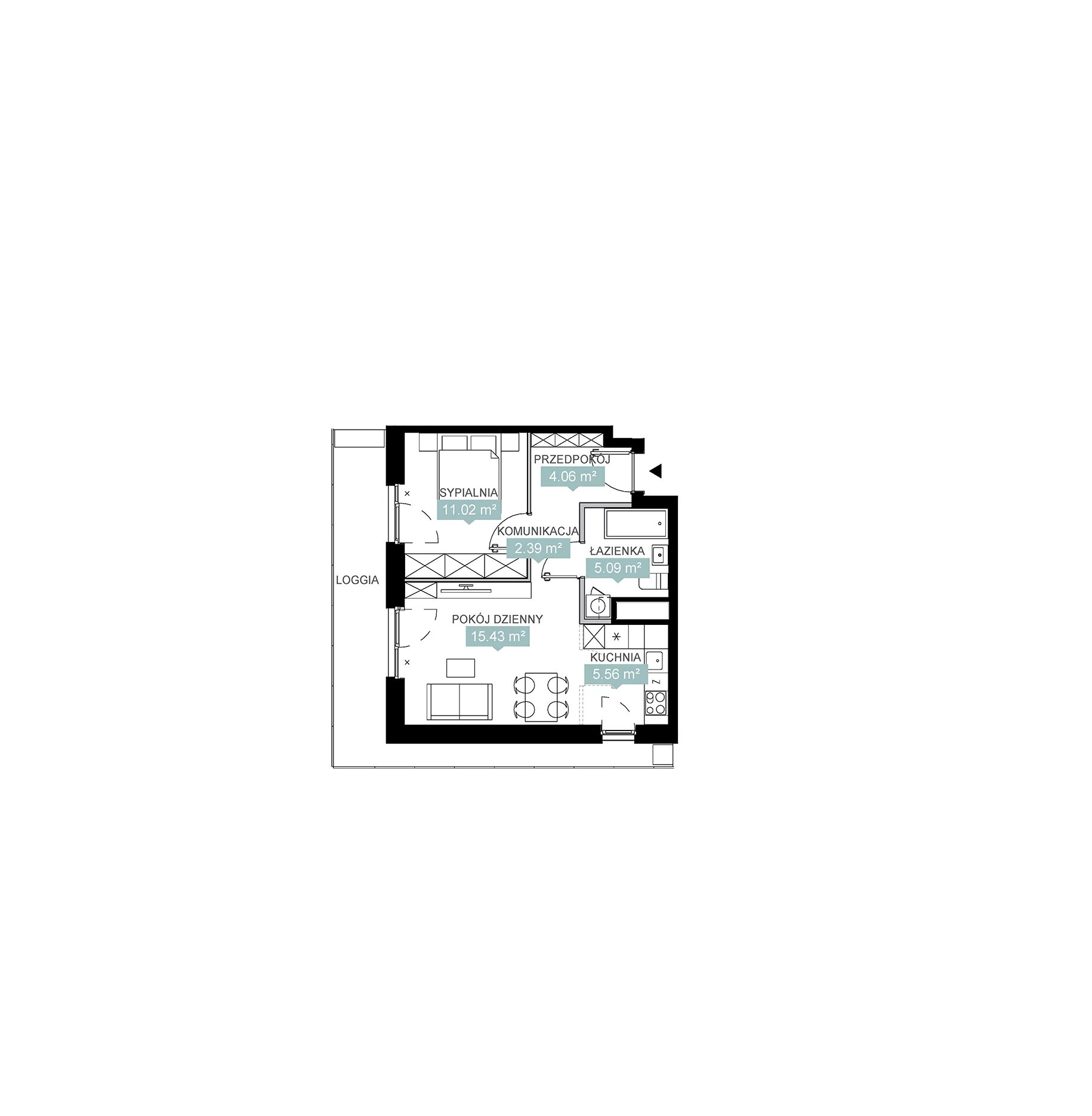 2 pokoje, mieszkanie 43,55 m², piętro 14, oferta nr A2 224, Mikato, Katowice, Śródmieście, Bogucice, ul. Piotra Skargi 1