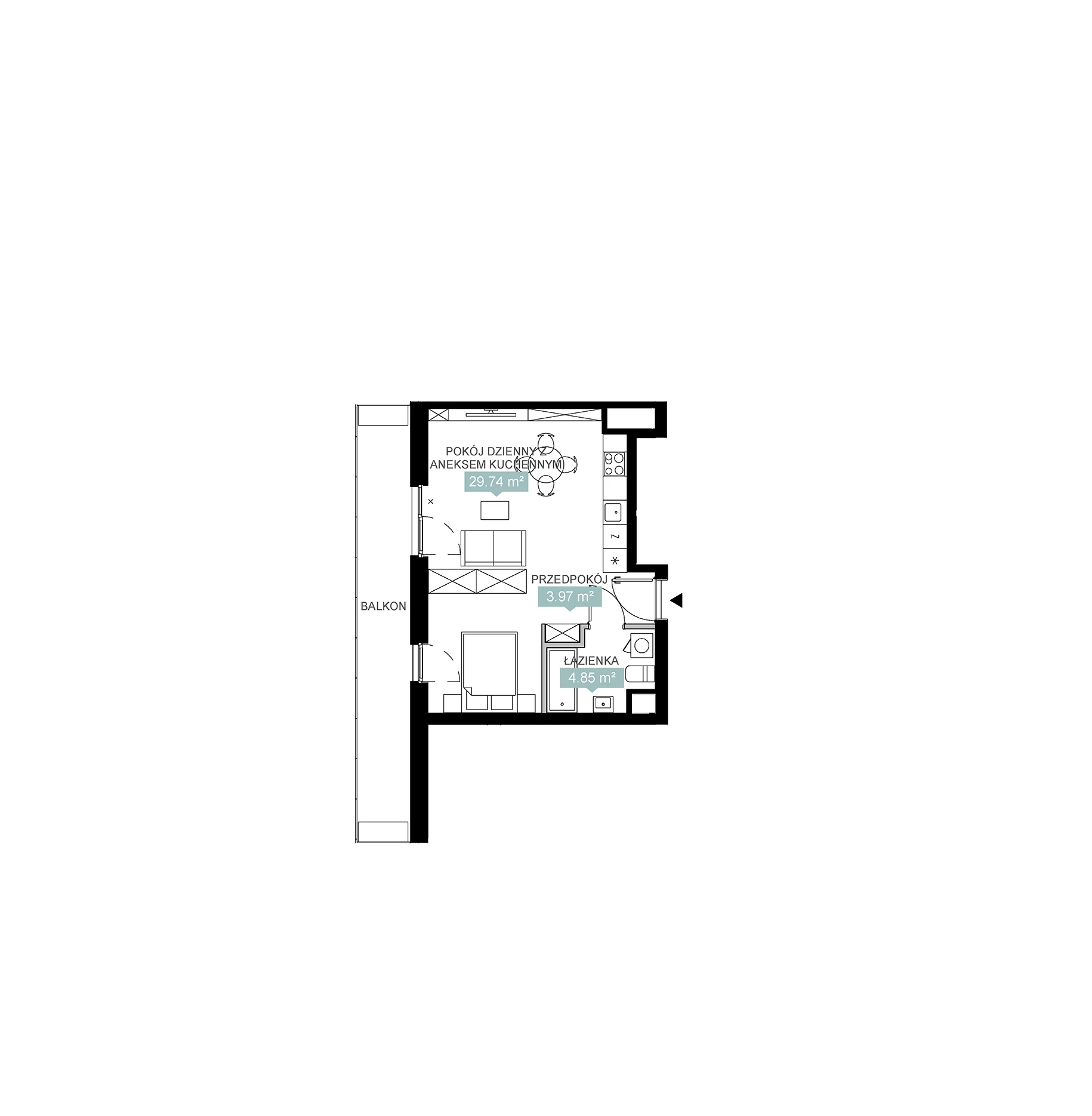 2 pokoje, mieszkanie 38,56 m², piętro 2, oferta nr A3 232, Mikato, Katowice, Śródmieście, Bogucice, ul. Piotra Skargi 1