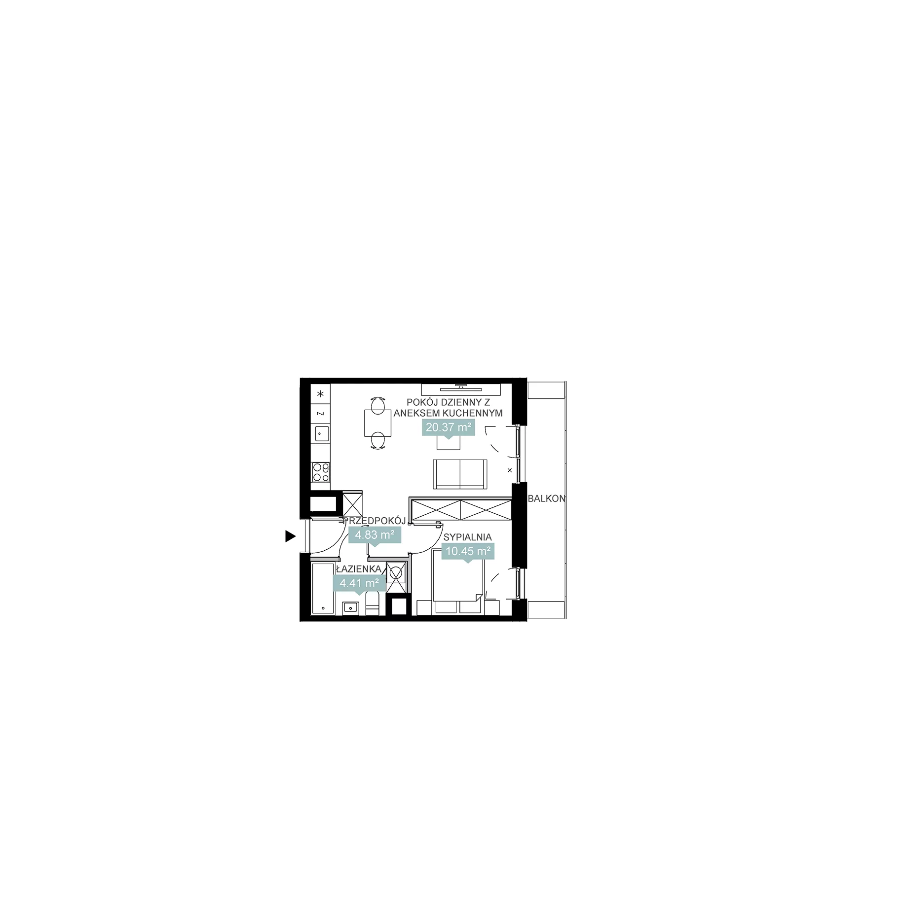 2 pokoje, mieszkanie 40,06 m², piętro 2, oferta nr A3 236, Mikato, Katowice, Śródmieście, Bogucice, ul. Piotra Skargi 1