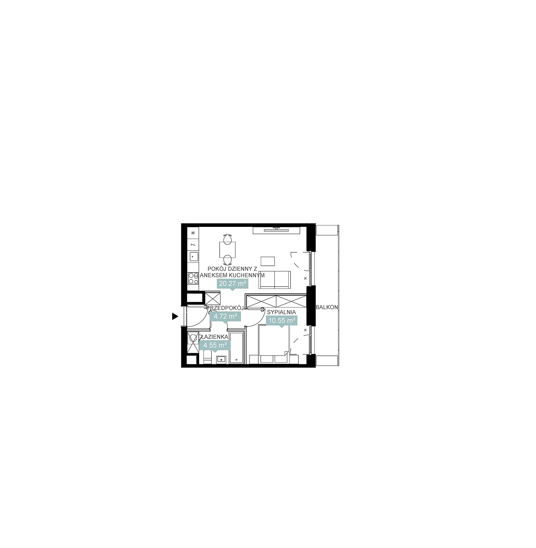 2 pokoje, mieszkanie 40,09 m², piętro 2, oferta nr A3 237, Mikato, Katowice, Śródmieście, Bogucice, ul. Piotra Skargi 1