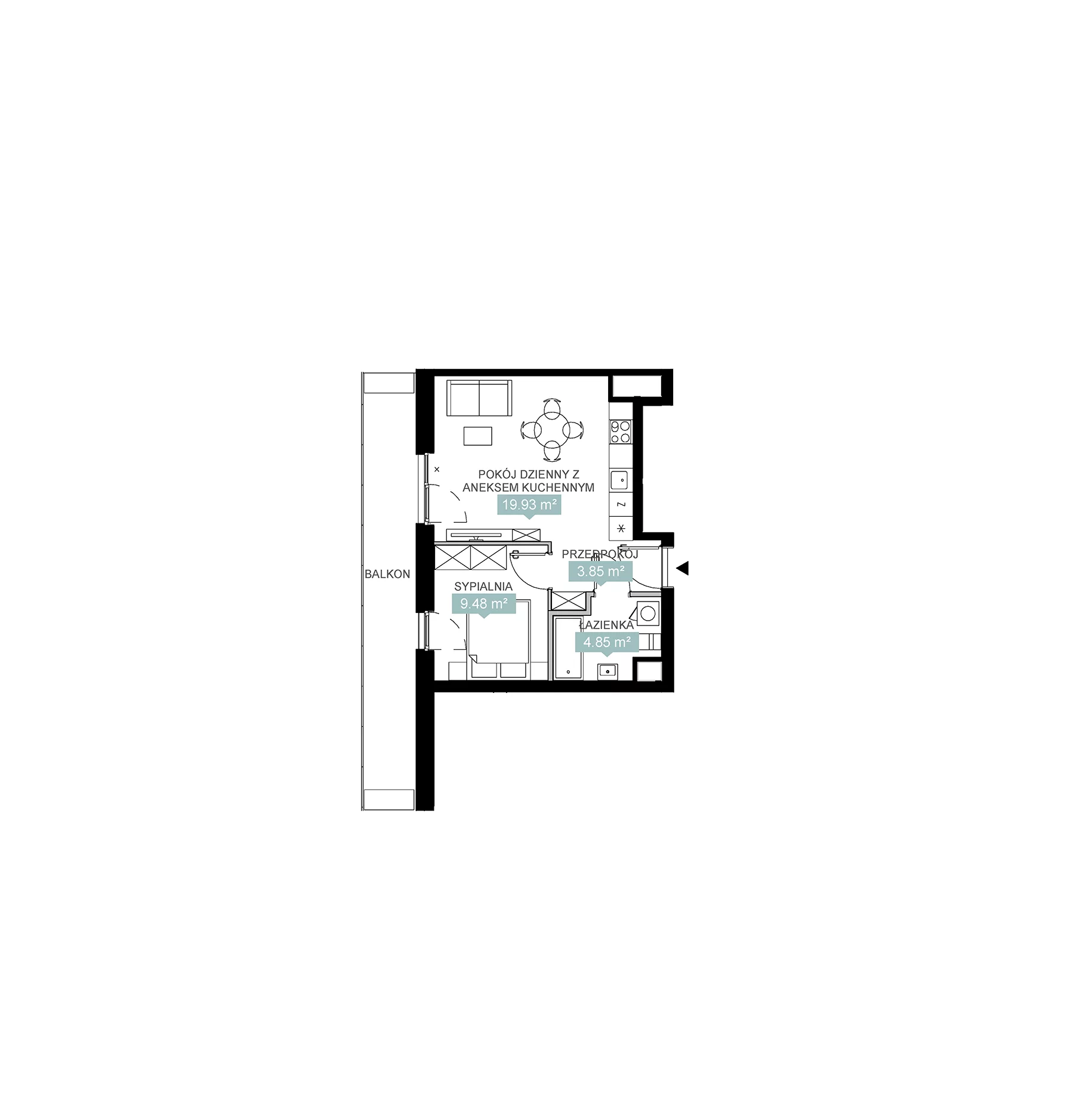 2 pokoje, mieszkanie 38,11 m², piętro 3, oferta nr A3 243, Mikato, Katowice, Śródmieście, Bogucice, ul. Piotra Skargi 1