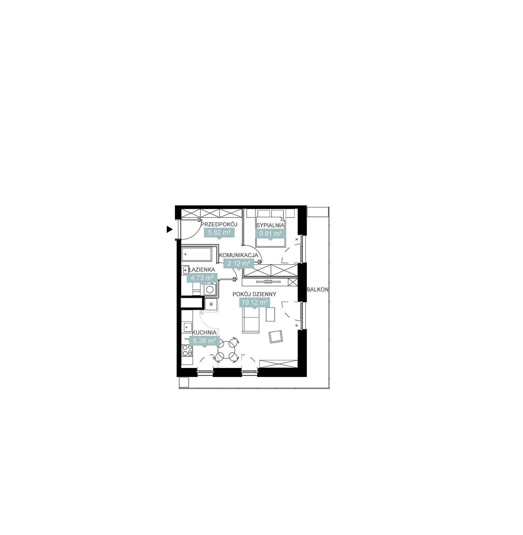 2 pokoje, mieszkanie 47,98 m², piętro 3, oferta nr A3 251, Mikato, Katowice, Śródmieście, Bogucice, ul. Piotra Skargi 1