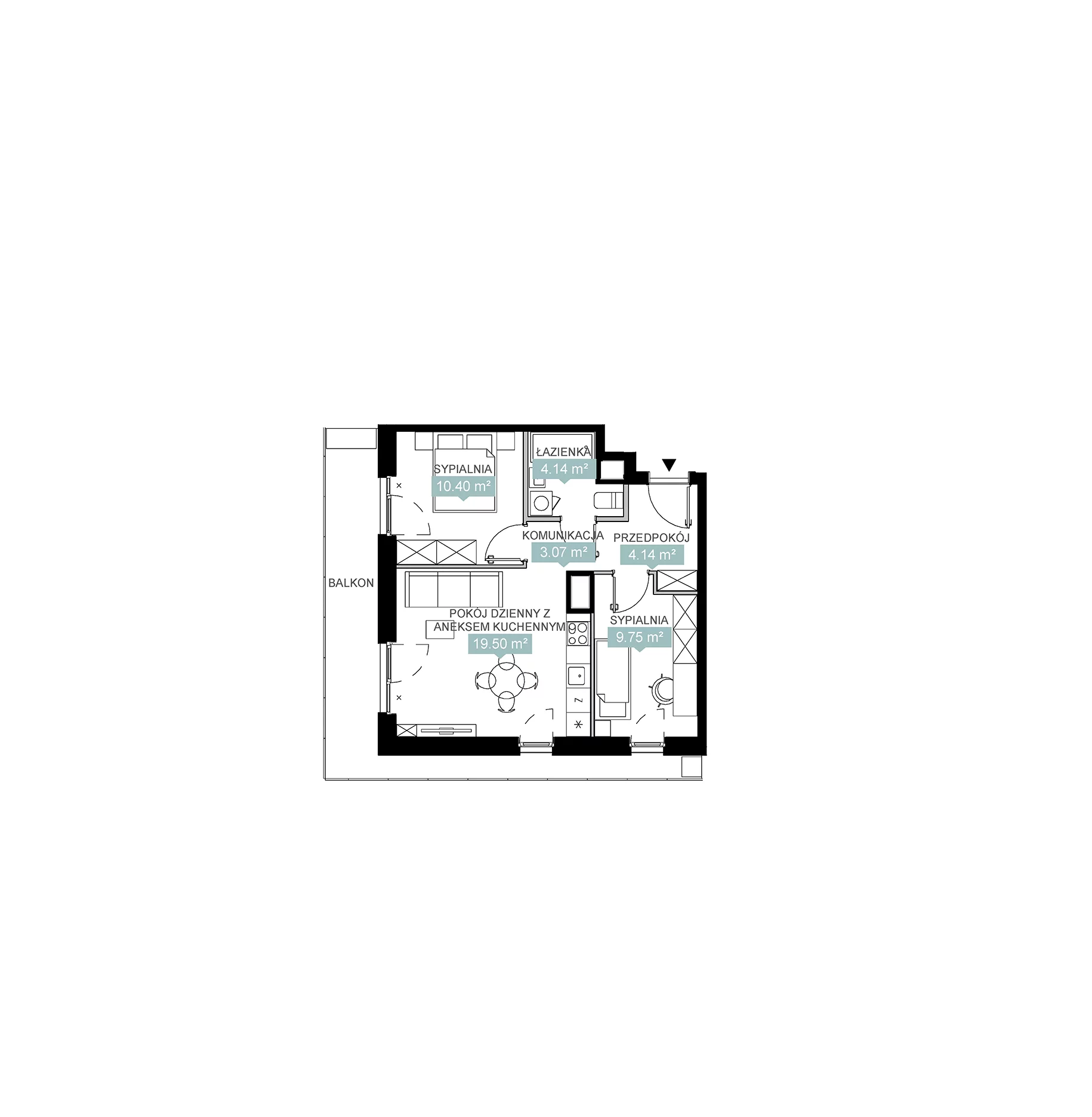 3 pokoje, mieszkanie 51,03 m², piętro 3, oferta nr A3 252, Mikato, Katowice, Śródmieście, Bogucice, ul. Piotra Skargi 1