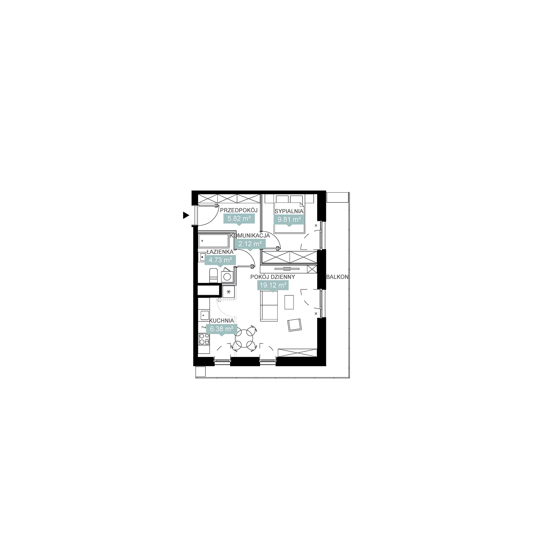 2 pokoje, mieszkanie 47,98 m², piętro 4, oferta nr A3 262, Mikato, Katowice, Śródmieście, Bogucice, ul. Piotra Skargi 1