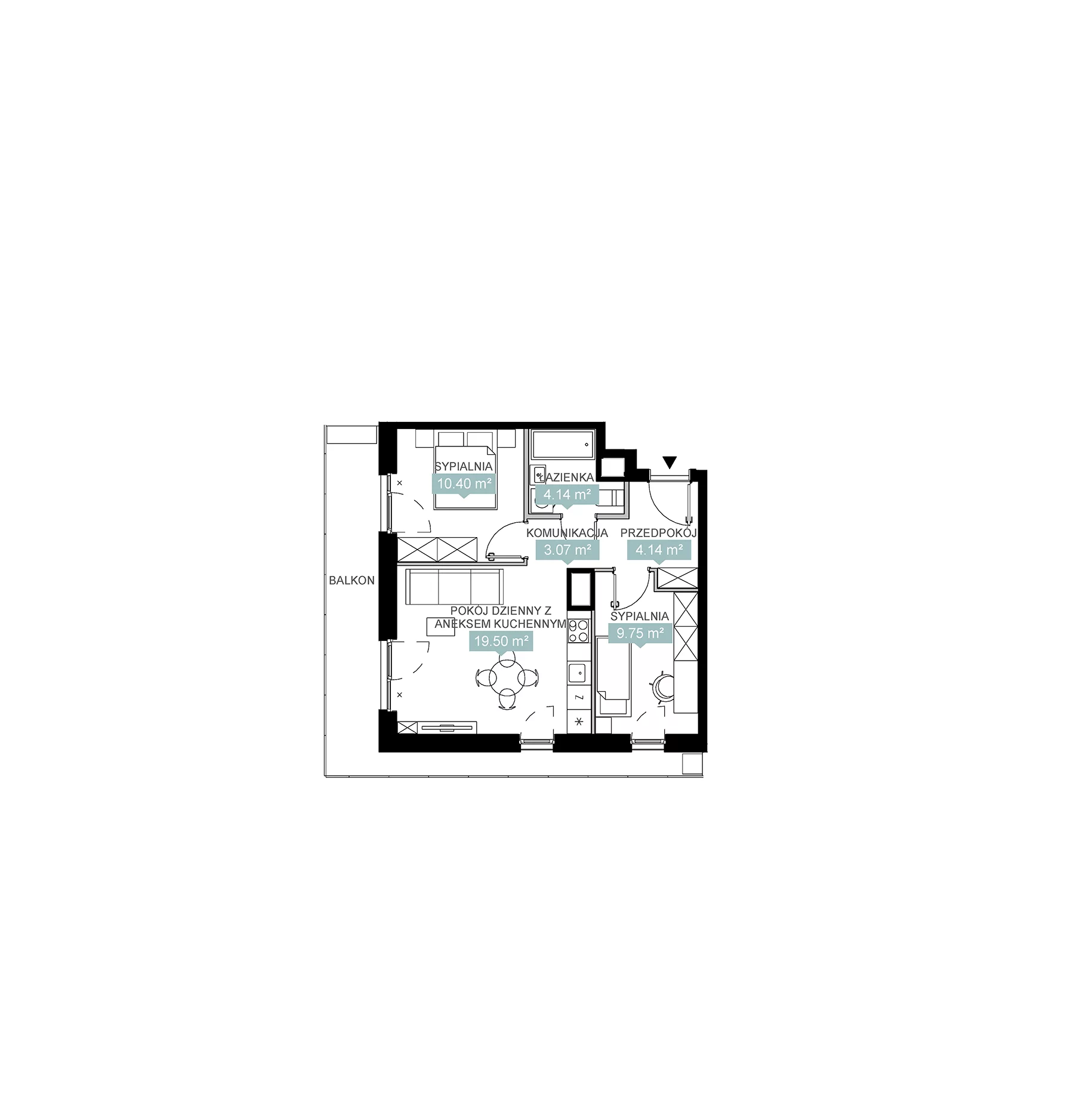 3 pokoje, mieszkanie 51,03 m², piętro 4, oferta nr A3 263, Mikato, Katowice, Śródmieście, Bogucice, ul. Piotra Skargi 1