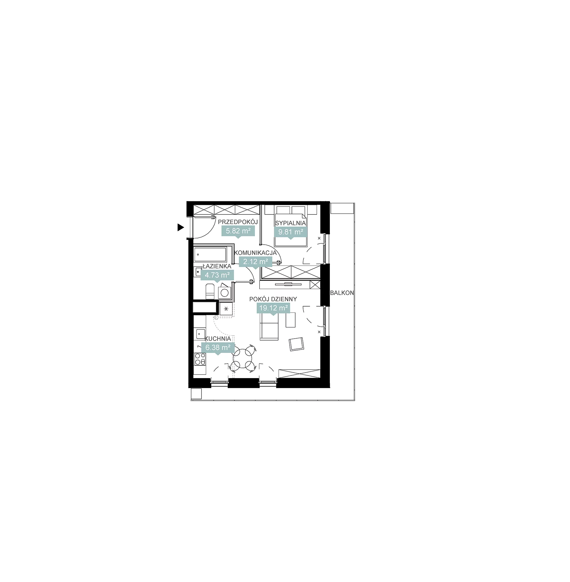 2 pokoje, mieszkanie 47,98 m², piętro 5, oferta nr A3 273, Mikato, Katowice, Śródmieście, Bogucice, ul. Piotra Skargi 1