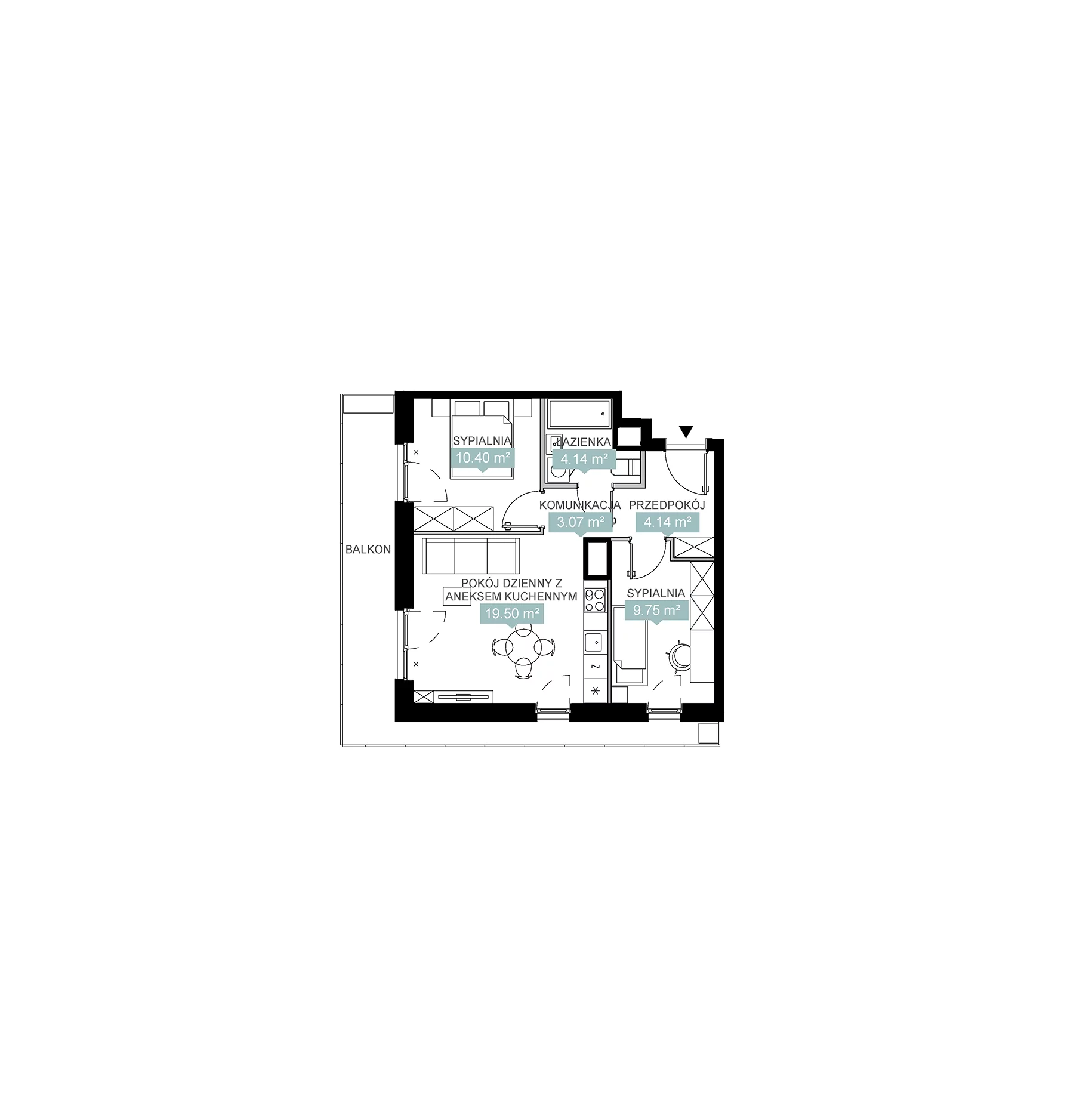 3 pokoje, mieszkanie 51,03 m², piętro 5, oferta nr A3 274, Mikato, Katowice, Śródmieście, Bogucice, ul. Piotra Skargi 1