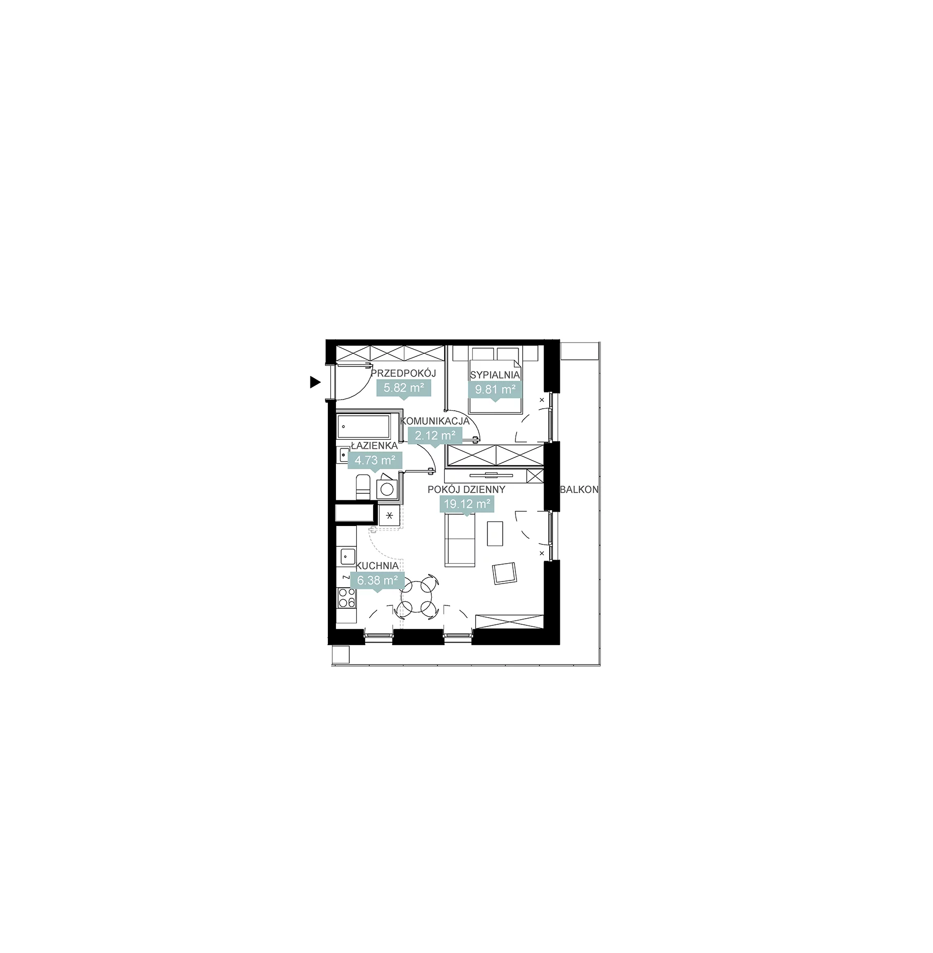 2 pokoje, mieszkanie 47,98 m², piętro 6, oferta nr A3 284, Mikato, Katowice, Śródmieście, Bogucice, ul. Piotra Skargi 1