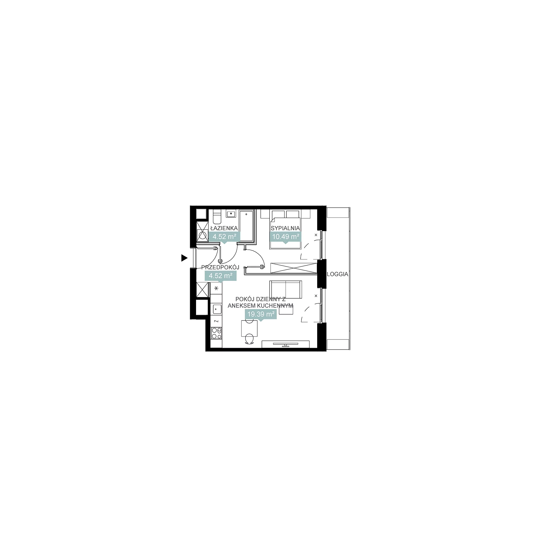 2 pokoje, mieszkanie 38,92 m², piętro 8, oferta nr A3 304, Mikato, Katowice, Śródmieście, Bogucice, ul. Piotra Skargi 1