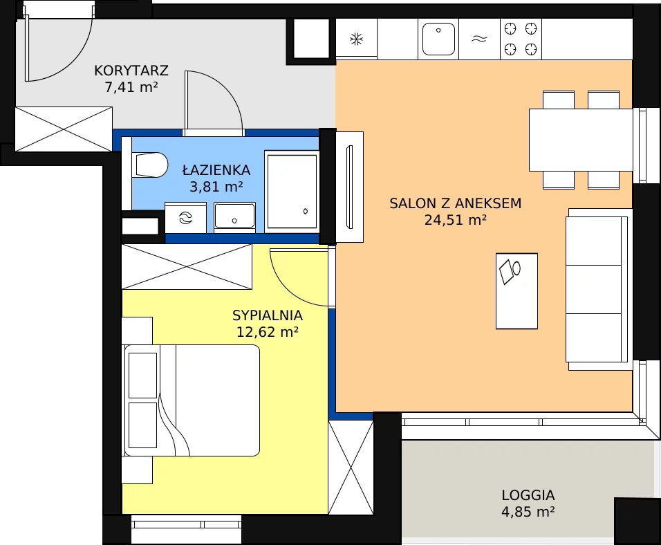 Zalety mieszkania 48.35 m², A/19