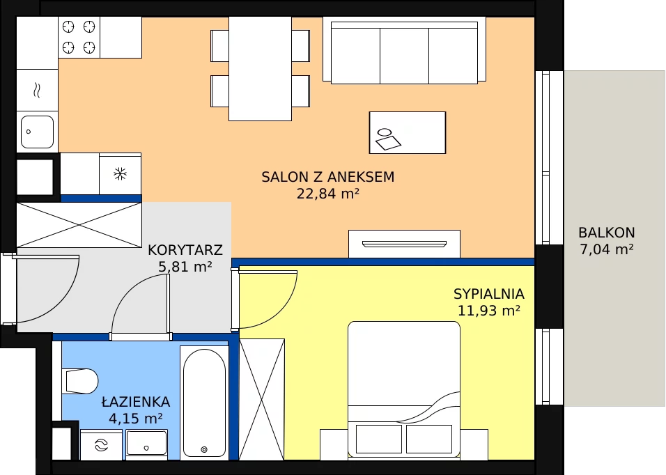 Zalety mieszkania 44.73 m², A/44