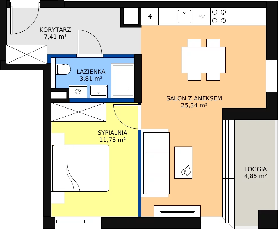 Zalety mieszkania 48.34 m², A/45
