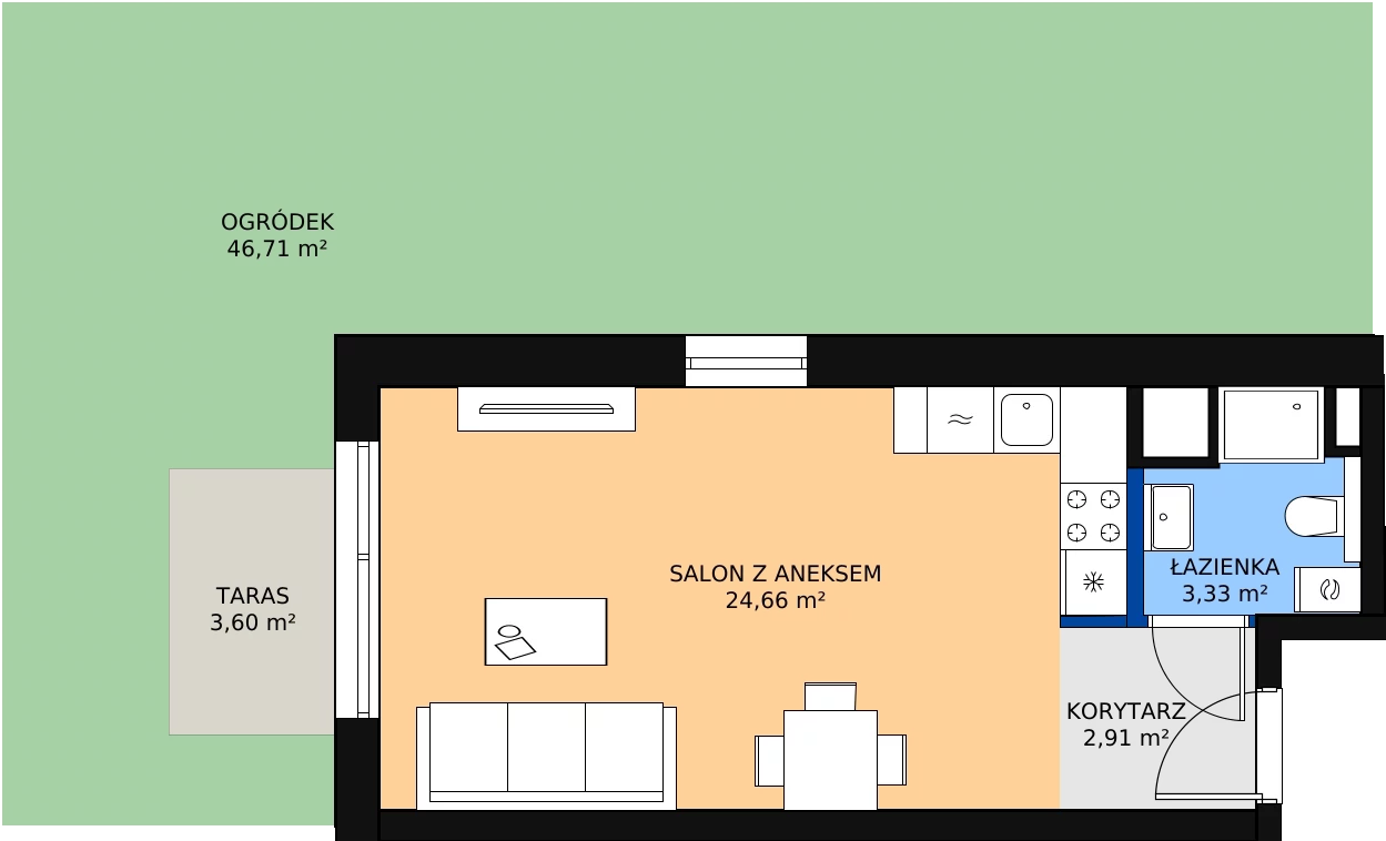 Zalety mieszkania 30.9 m², B/63