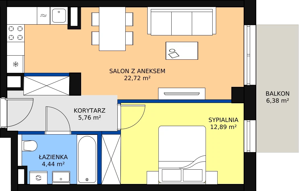 Zalety mieszkania 45.81 m², B/112