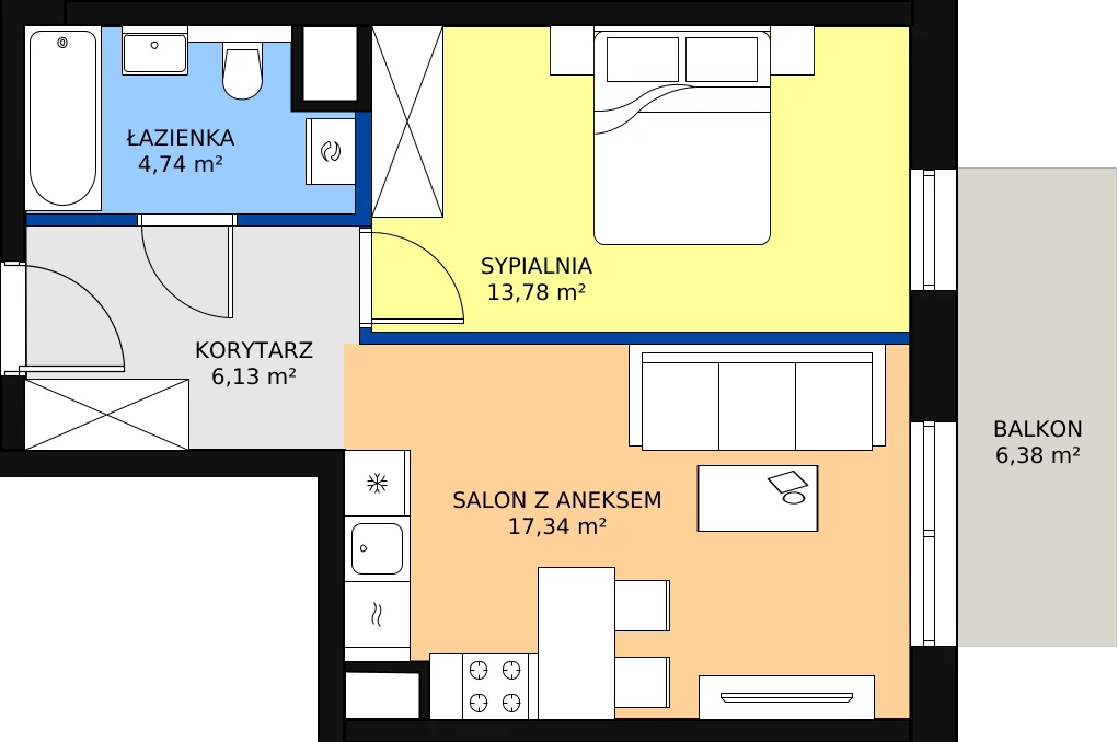 Zalety mieszkania 41.99 m², B/113