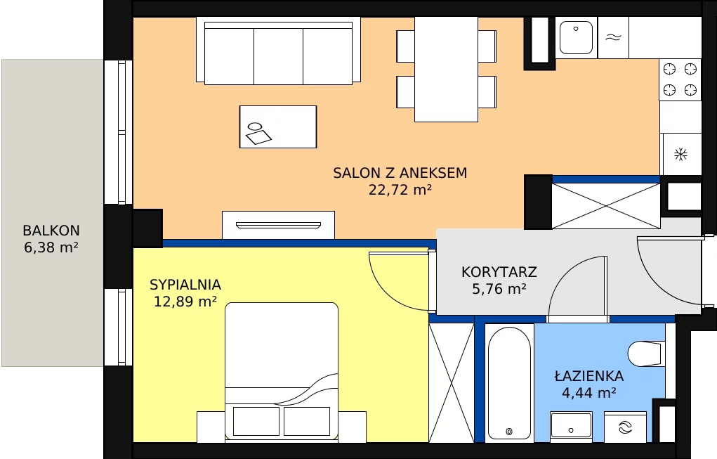 Zalety mieszkania 45.81 m², B/117