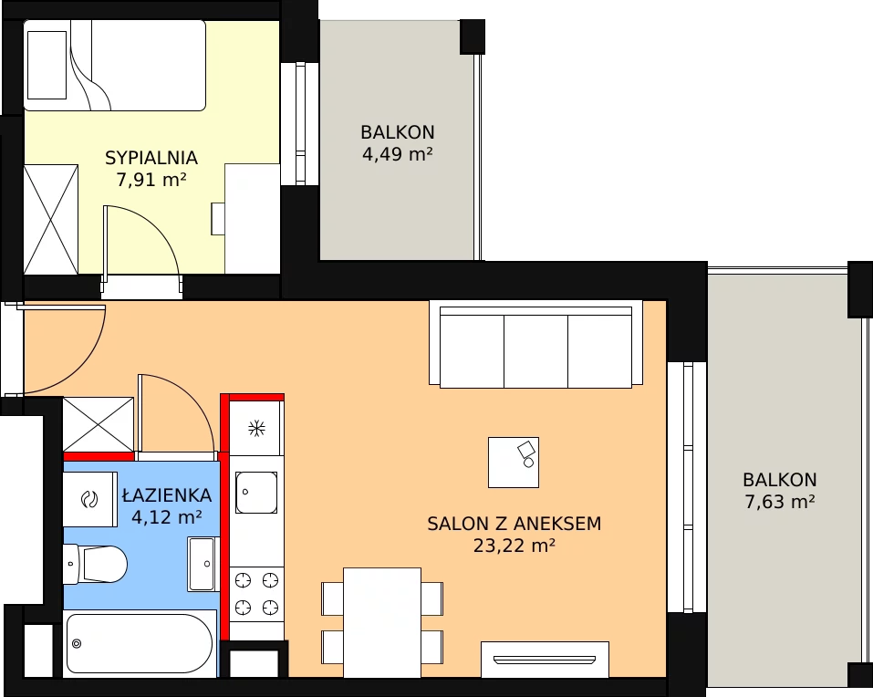 Nowe mieszkanie, 35,25 m², 2 pokoje, 4 piętro, oferta nr C11