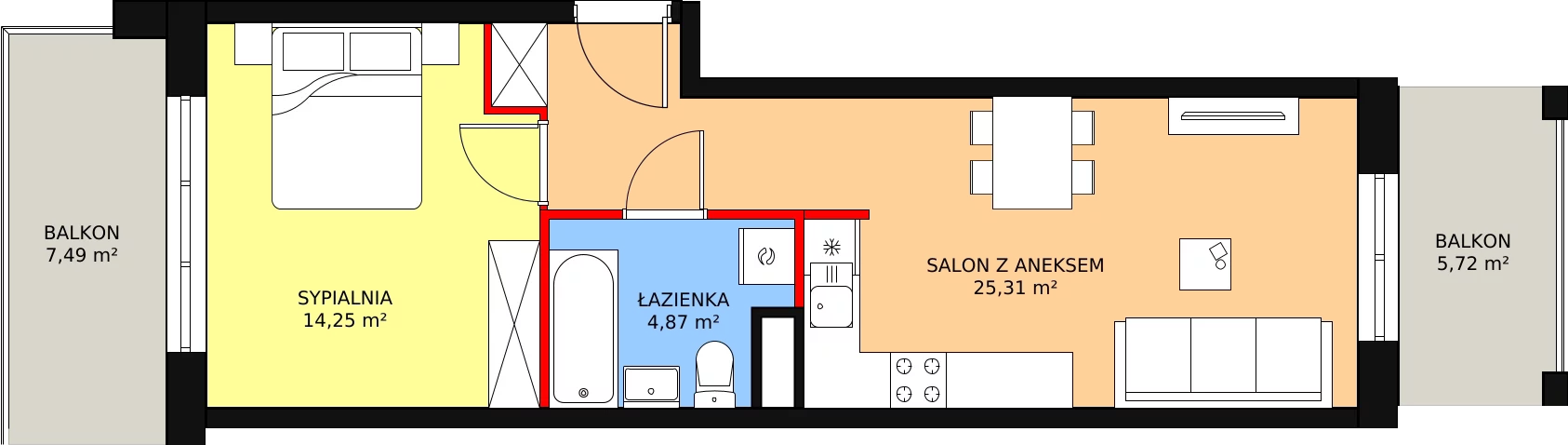 Nowe mieszkanie, 44,43 m², 2 pokoje, 4 piętro, oferta nr C12