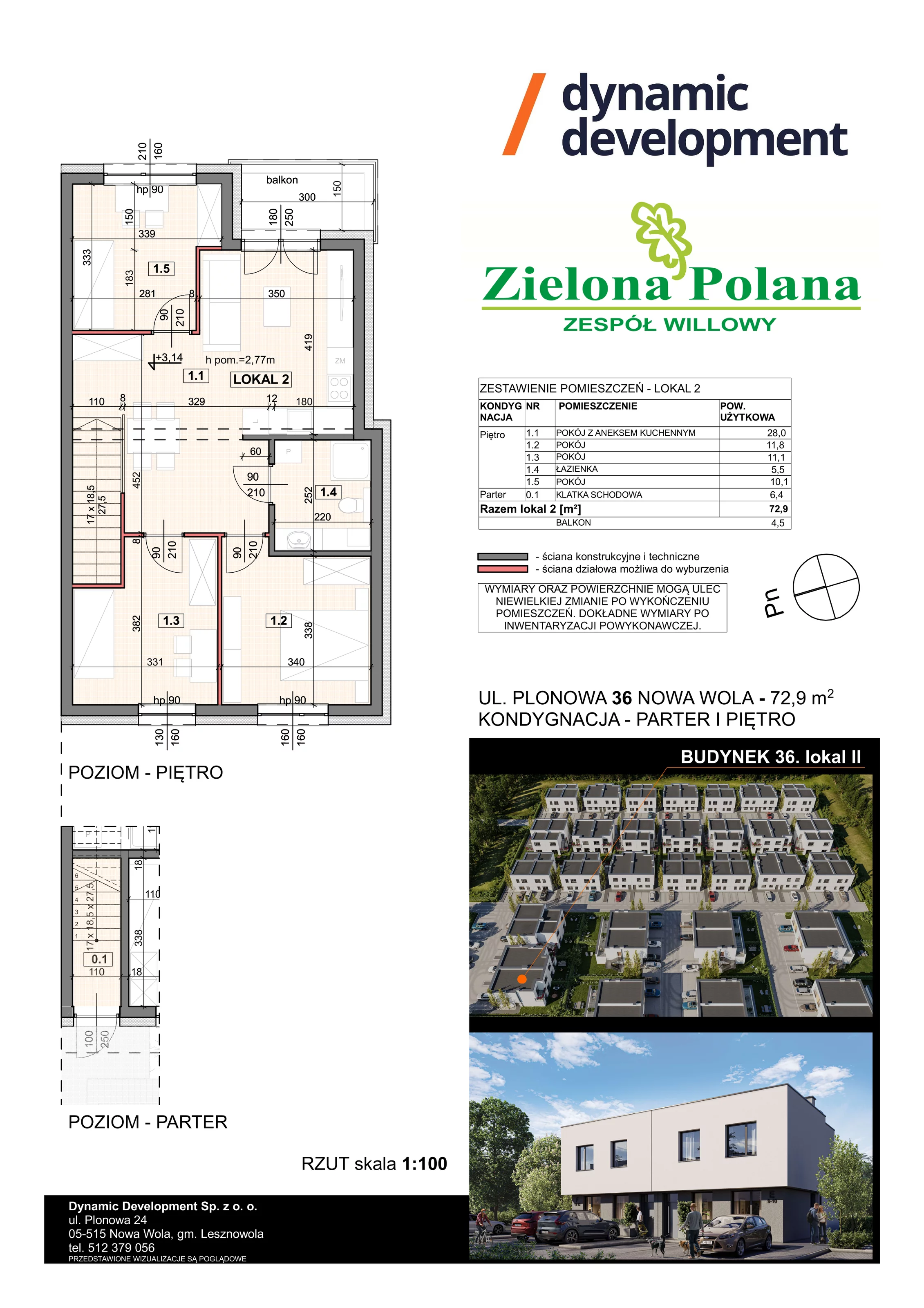 4 pokoje, apartament 72,90 m², piętro 1, oferta nr 36/2, Zielona Polana Etap 6, Nowa Wola, ul. Plonowa 36