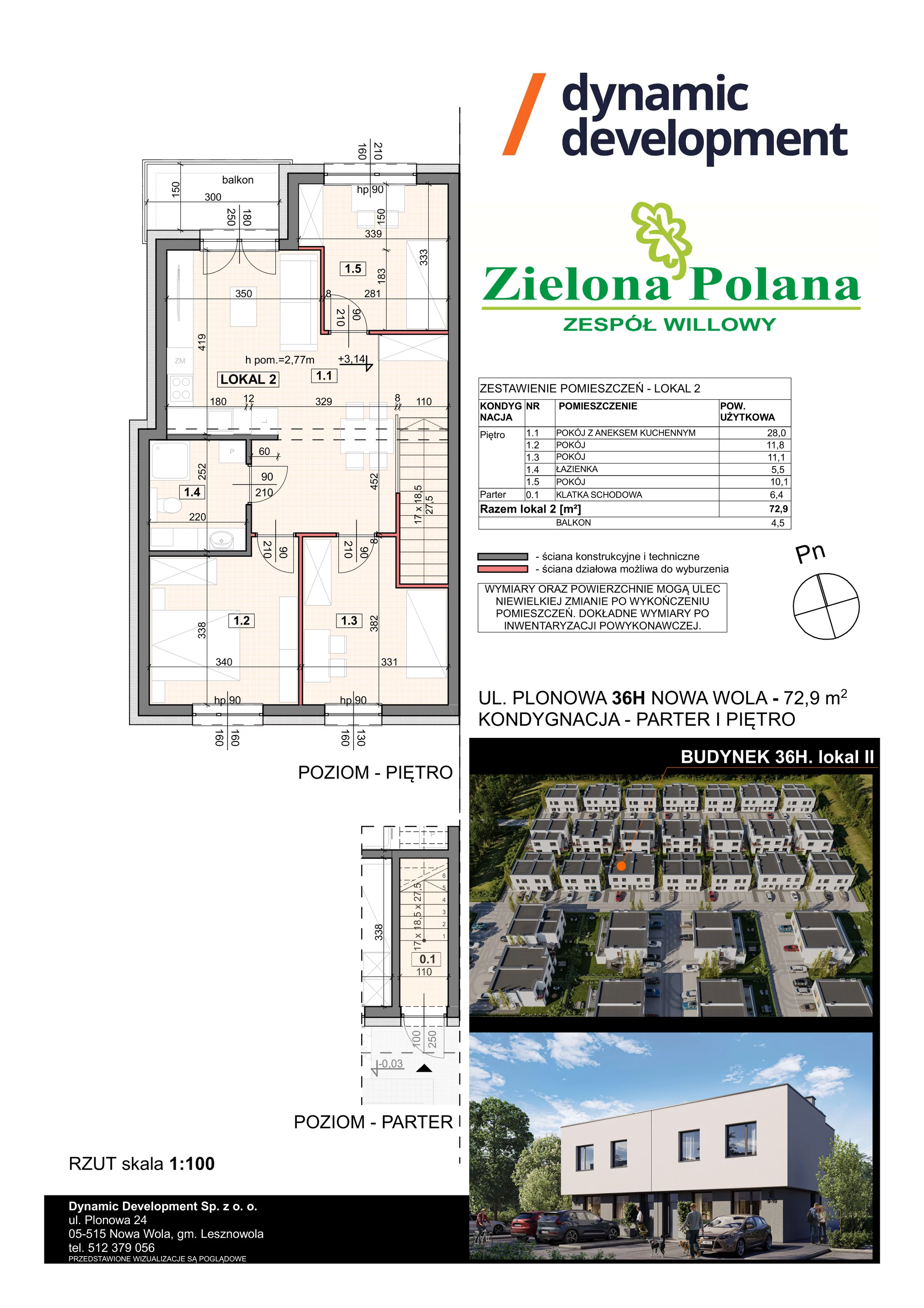 4 pokoje, apartament 72,90 m², piętro 1, oferta nr 36H/2, Zielona Polana Etap 6, Nowa Wola, ul. Plonowa 36