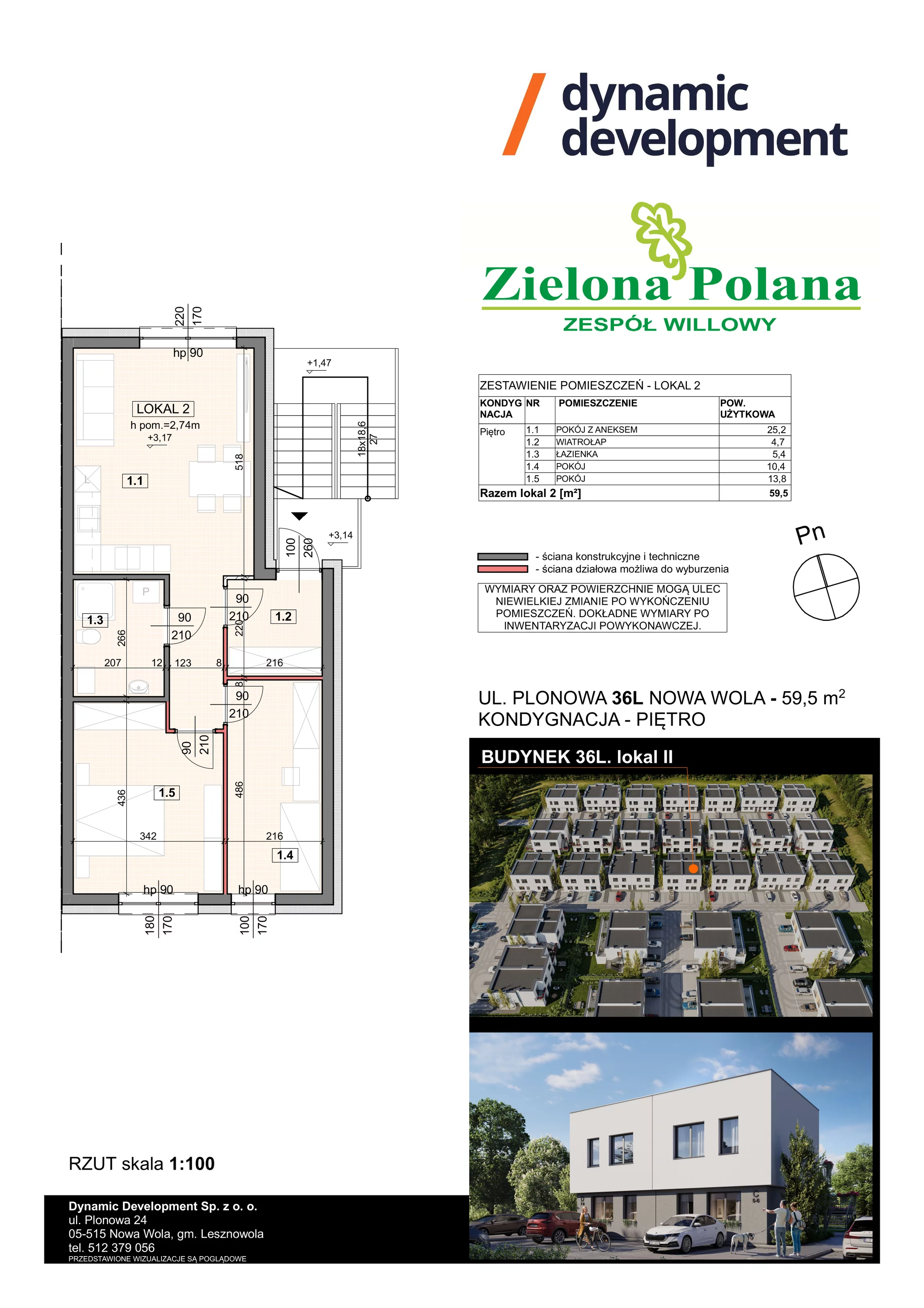 3 pokoje, apartament 59,50 m², piętro 1, oferta nr 36L/2, Zielona Polana Etap 6, Nowa Wola, ul. Plonowa 36