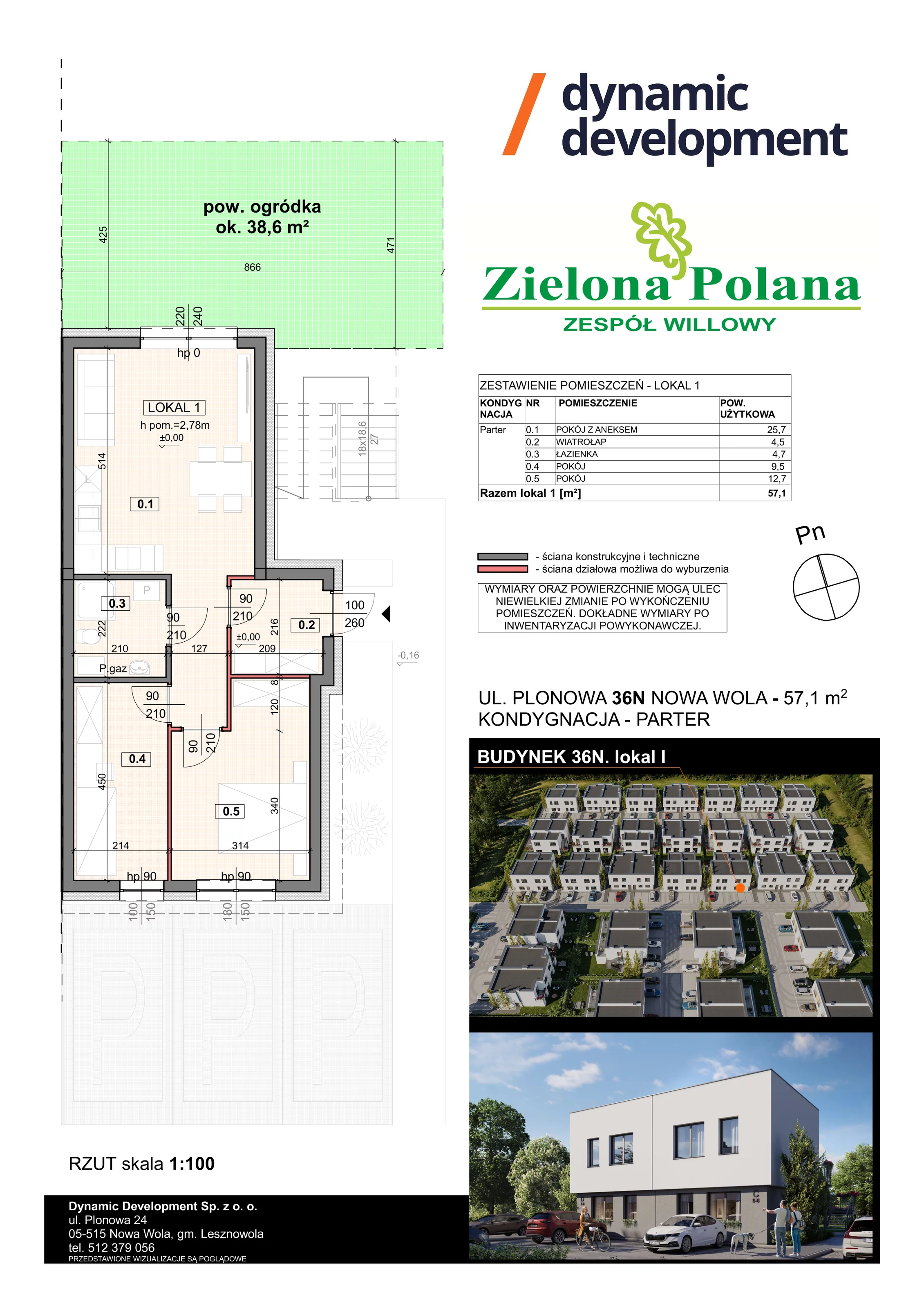 3 pokoje, apartament 57,10 m², parter, oferta nr 36N/1, Zielona Polana Etap 6, Nowa Wola, ul. Plonowa 36