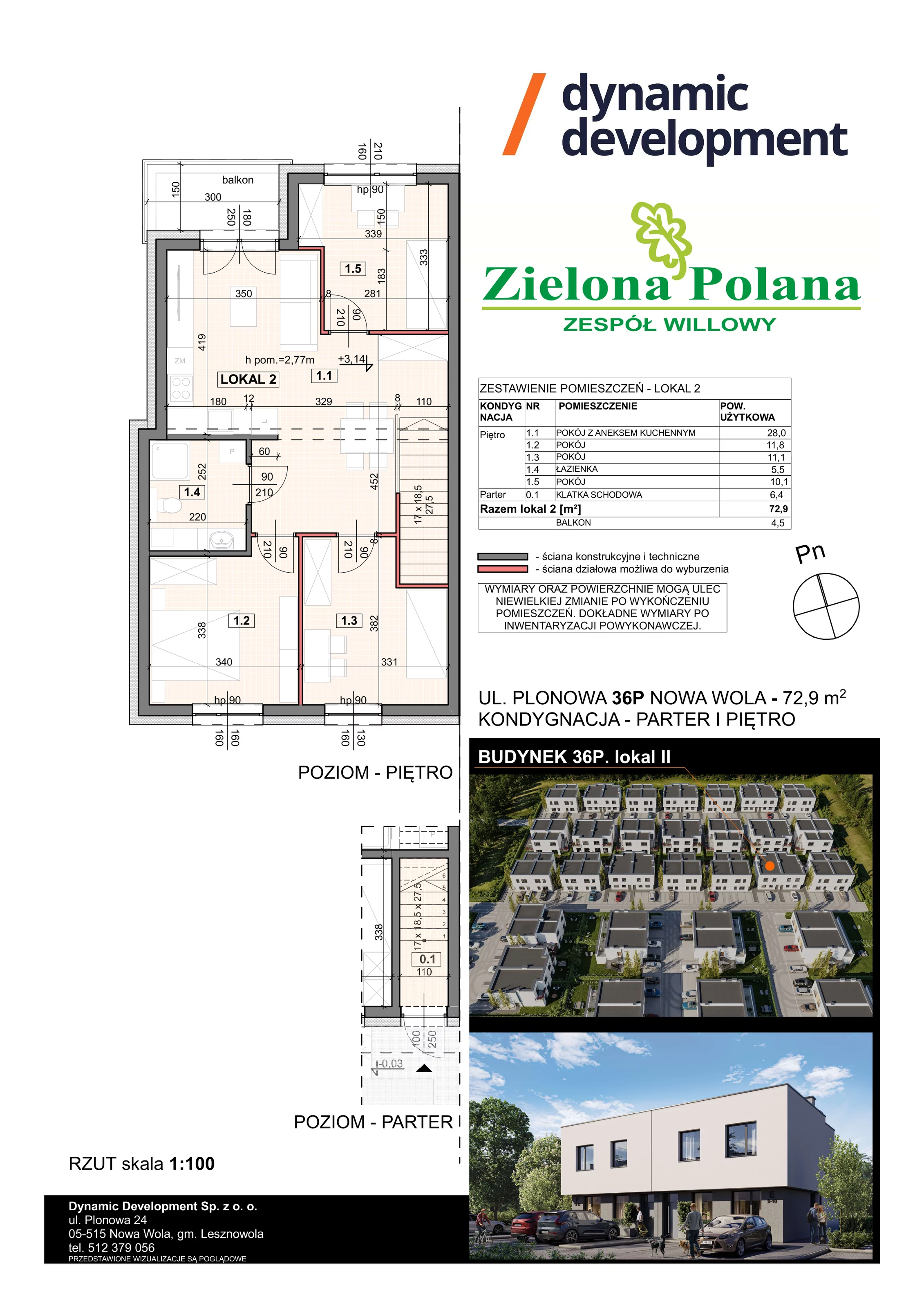 4 pokoje, apartament 72,90 m², piętro 1, oferta nr 36P/2, Zielona Polana Etap 6, Nowa Wola, ul. Plonowa 36