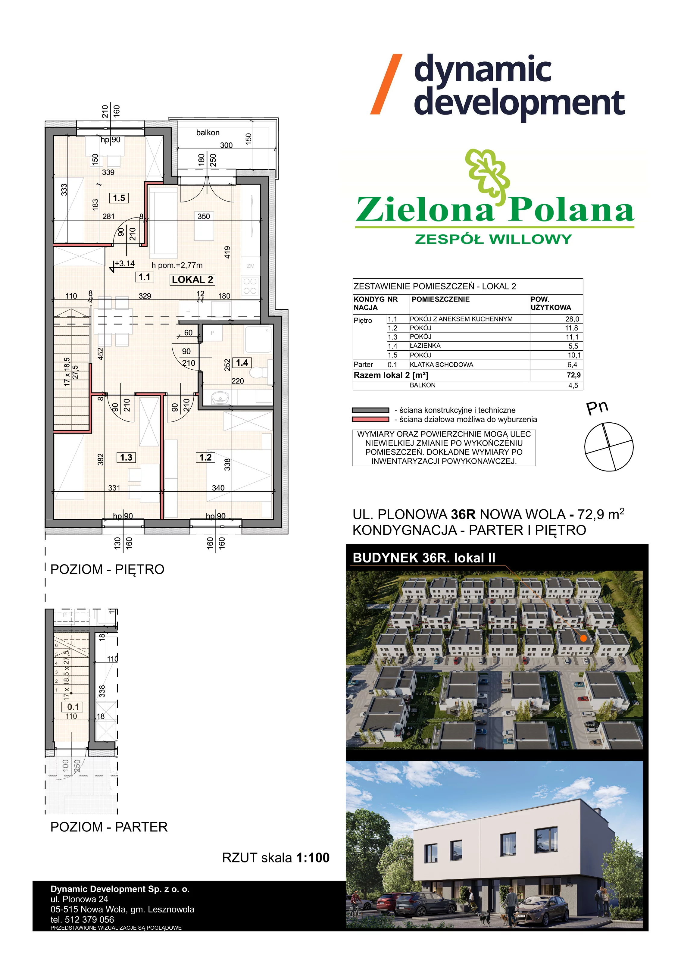 4 pokoje, apartament 72,90 m², piętro 1, oferta nr 36R/2, Zielona Polana Etap 6, Nowa Wola, ul. Plonowa 36