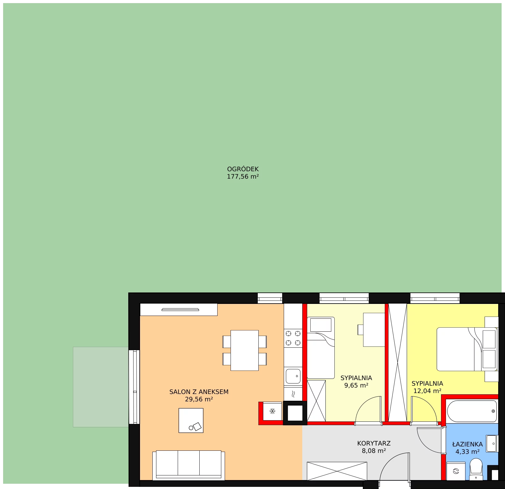 Mieszkanie 63,66 m², parter, oferta nr E/04, Osiedle Literackie, Radzymin, ul. Słowackiego / Mistrza i Małgorzaty