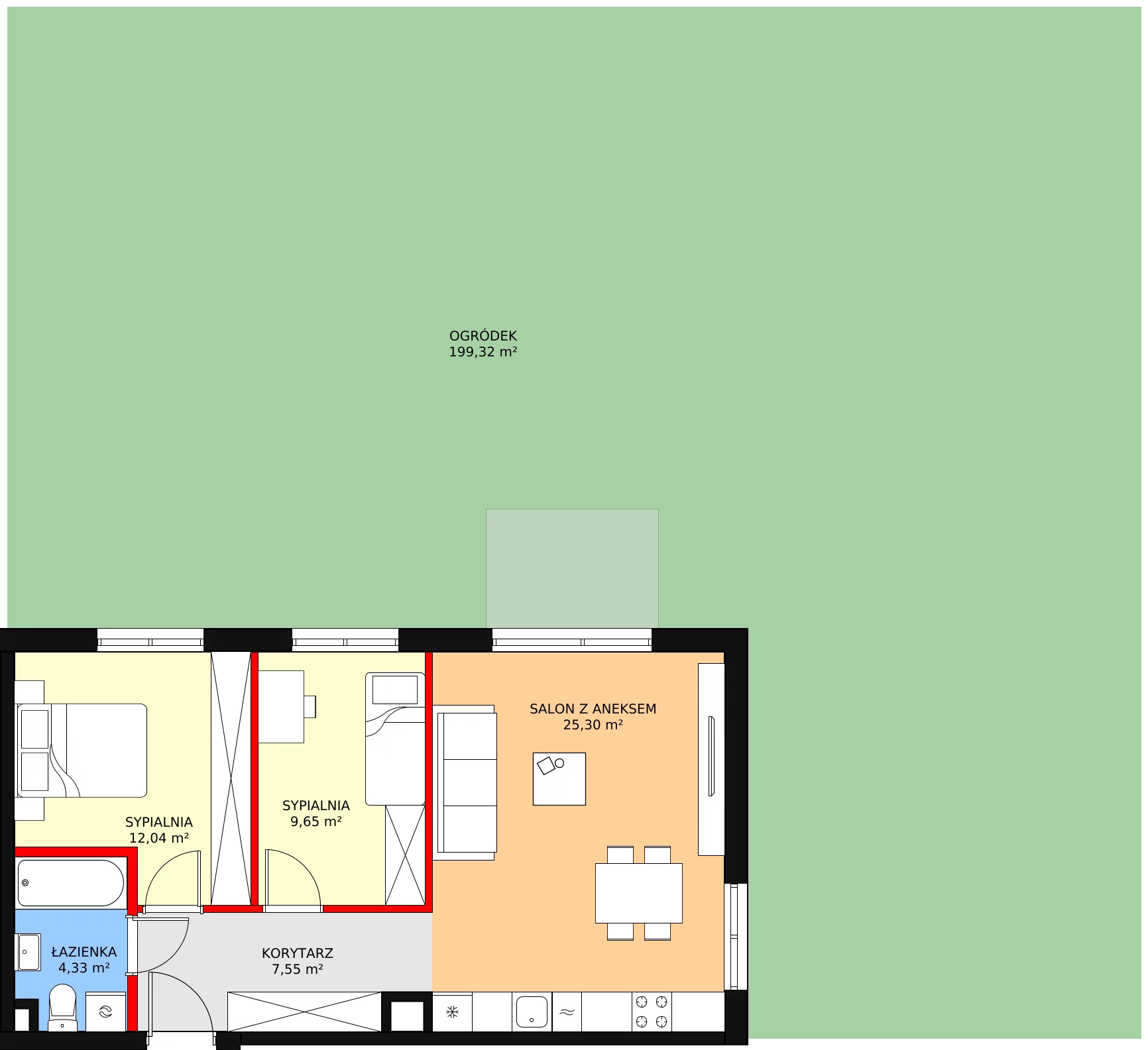 3 pokoje, mieszkanie 58,87 m², parter, oferta nr E/05, Osiedle Literackie, Radzymin, ul. Słowackiego / Mistrza i Małgorzaty