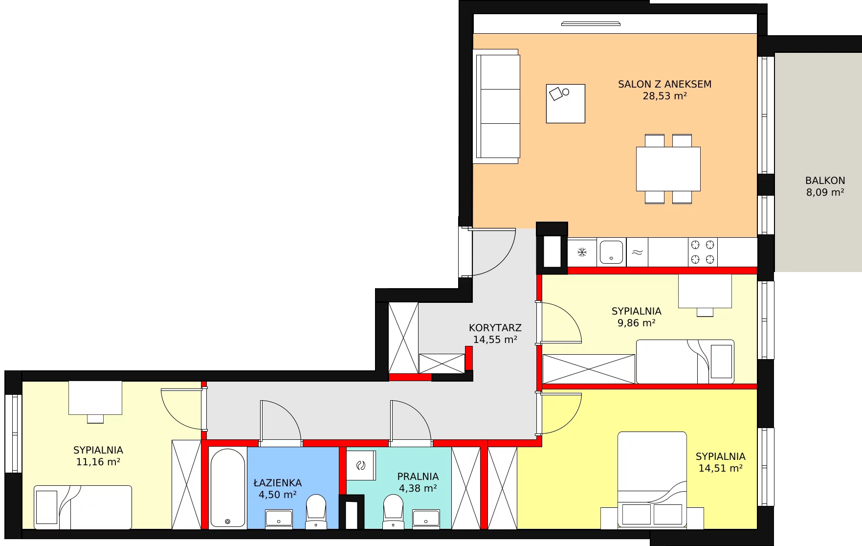 4 pokoje, mieszkanie 87,49 m², piętro 1, oferta nr E/07, Osiedle Literackie, Radzymin, ul. Słowackiego / Mistrza i Małgorzaty