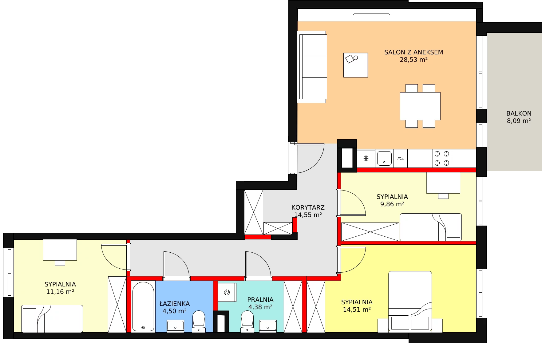 4 pokoje, mieszkanie 87,49 m², piętro 2, oferta nr E/13, Osiedle Literackie, Radzymin, ul. Słowackiego / Mistrza i Małgorzaty