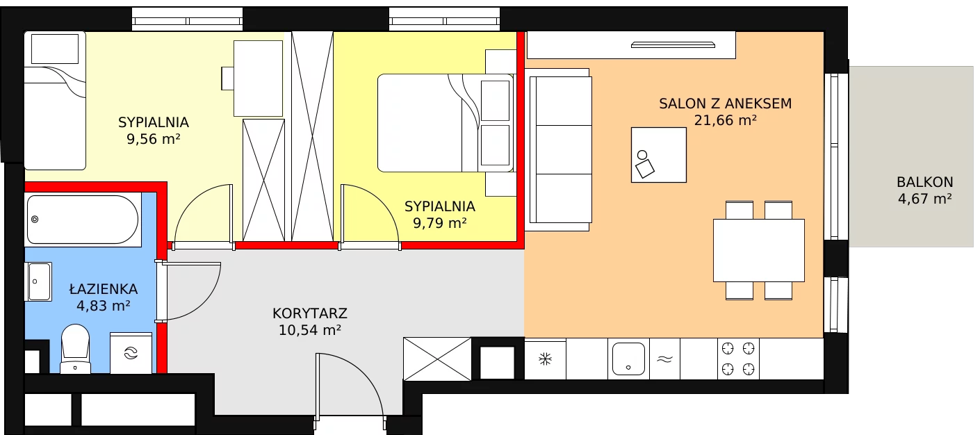 Mieszkanie 56,38 m², piętro 1, oferta nr E/29, Osiedle Literackie, Radzymin, ul. Słowackiego / Mistrza i Małgorzaty