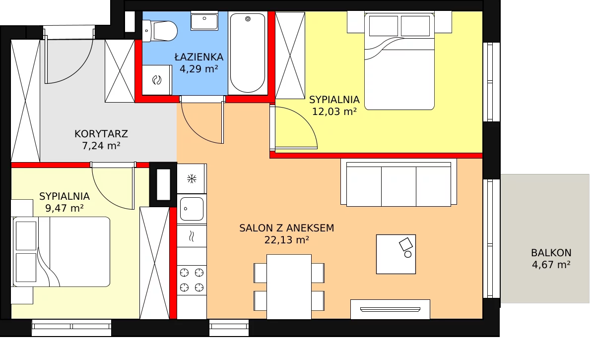 Mieszkanie 55,16 m², piętro 3, oferta nr F/19, Osiedle Literackie, Radzymin, ul. Słowackiego / Mistrza i Małgorzaty