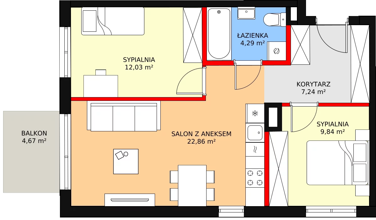 3 pokoje, mieszkanie 56,26 m², piętro 3, oferta nr G/41, Osiedle Literackie, Radzymin, ul. Słowackiego / Mistrza i Małgorzaty