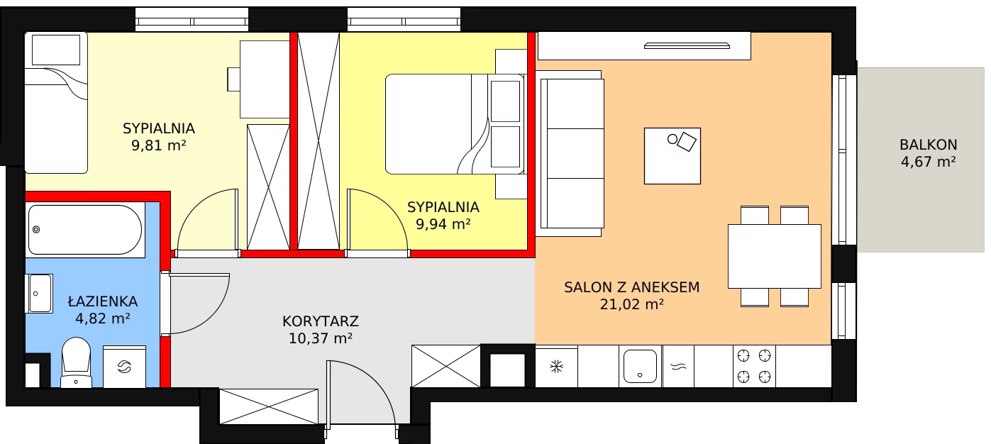 Mieszkanie 55,96 m², piętro 2, oferta nr H/15, Osiedle Literackie, Radzymin, ul. Słowackiego / Mistrza i Małgorzaty