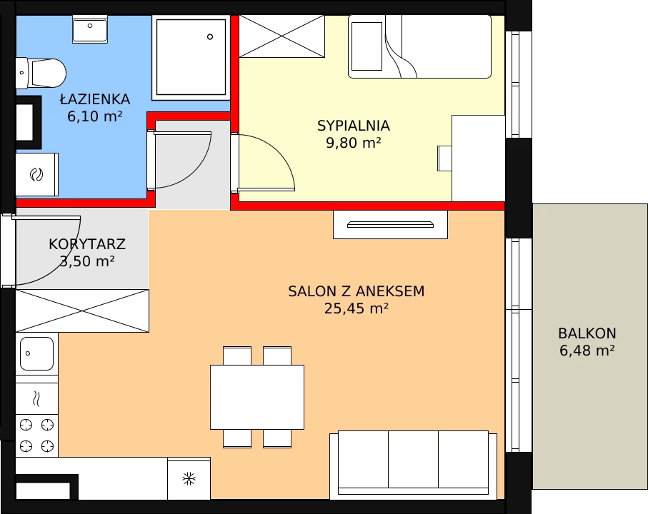 Mieszkanie 44,78 m², piętro 4, oferta nr 47, Bagry - ul. Lipska/Siemienowicza, Kraków, Podgórze, ul. Lipska/ ul. Siemienowicza