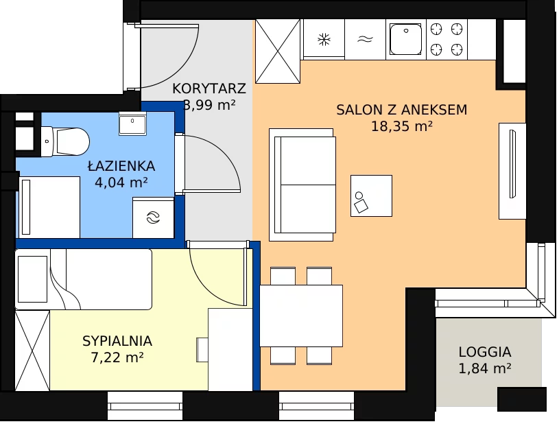 Nowe mieszkanie, 33,56 m², 2 pokoje, 7 piętro, oferta nr A/A8-2-56