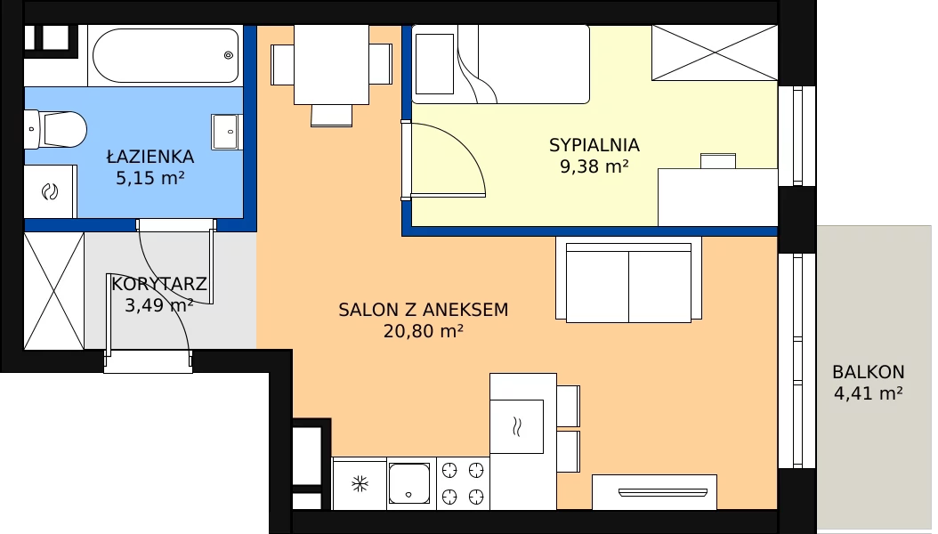 Nowe mieszkanie, 38,82 m², 1 pokój, 3 piętro, oferta nr B/B4-6-113