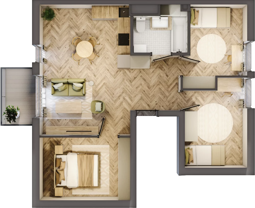 4 pokoje, mieszkanie 56,35 m², piętro 1, oferta nr B2, Sowia, Kraków, Łagiewniki-Borek Fałęcki, ul.  Sowia