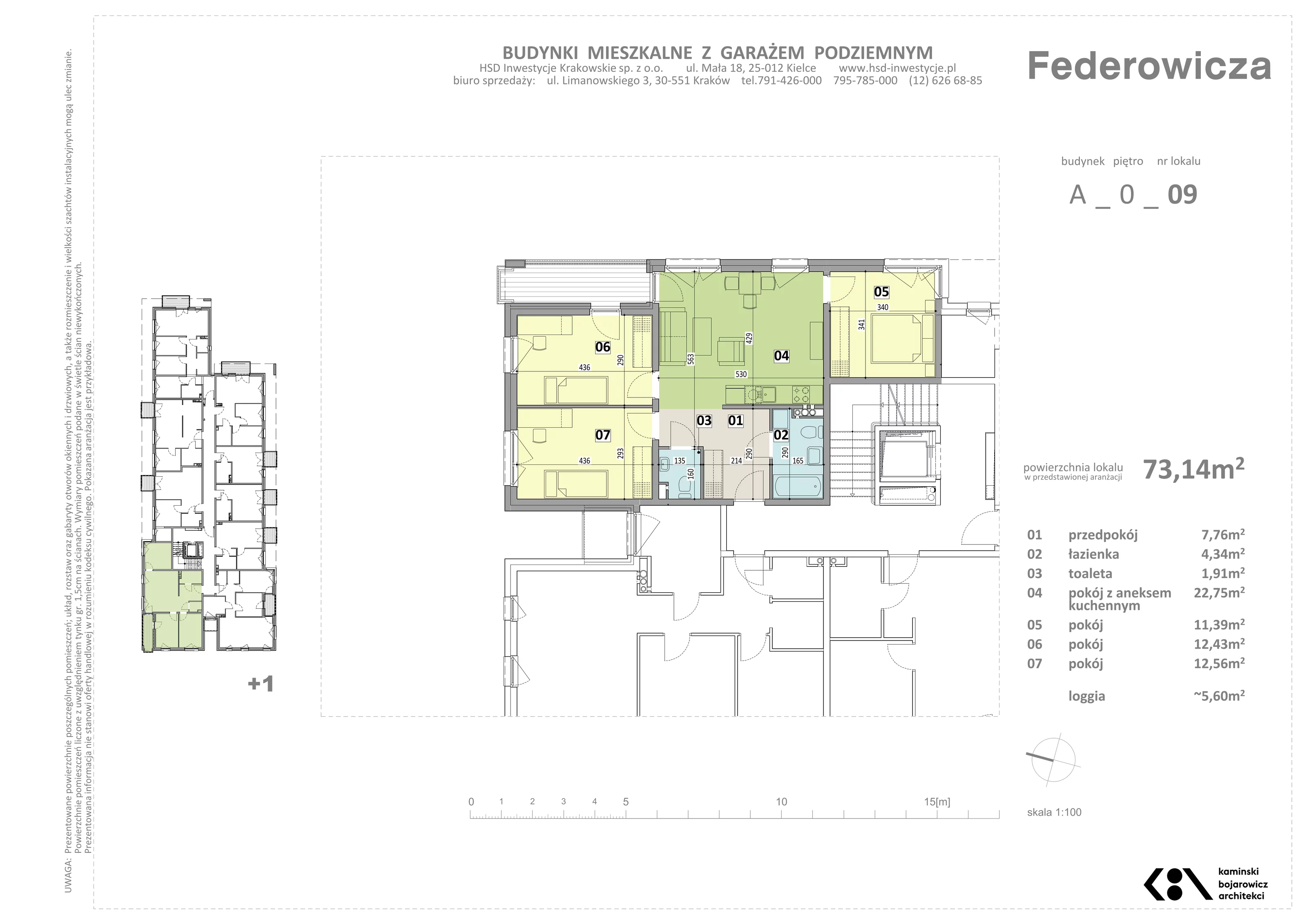 4 pokoje, mieszkanie 73,14 m², piętro 1, oferta nr A/9, Federowicza – Ruczaj Park, Kraków, Dębniki, Skotniki, ul. Federowicza