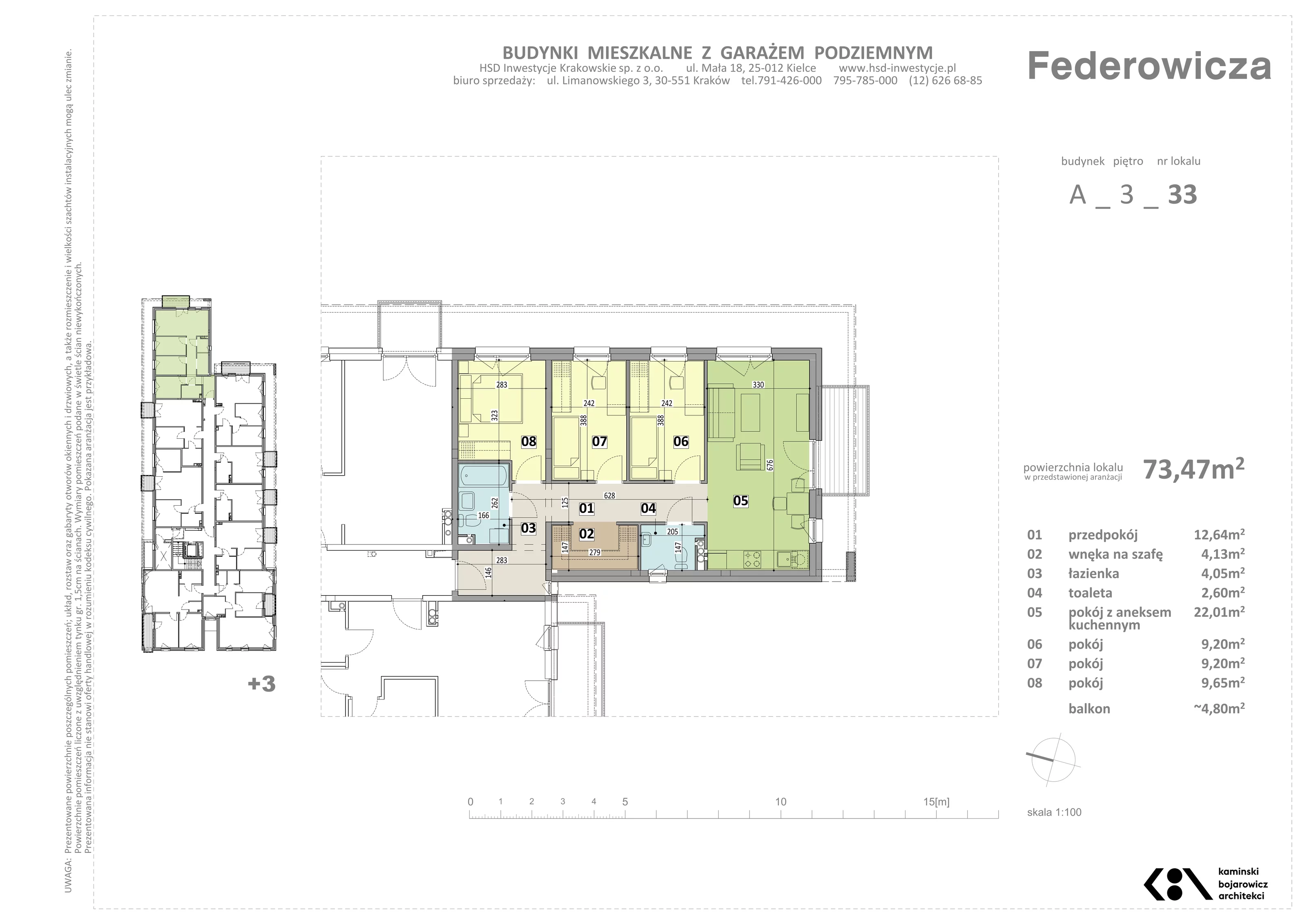 Mieszkanie 73,47 m², piętro 3, oferta nr A/33, Federowicza – Ruczaj Park, Kraków, Dębniki, Skotniki, ul. Federowicza