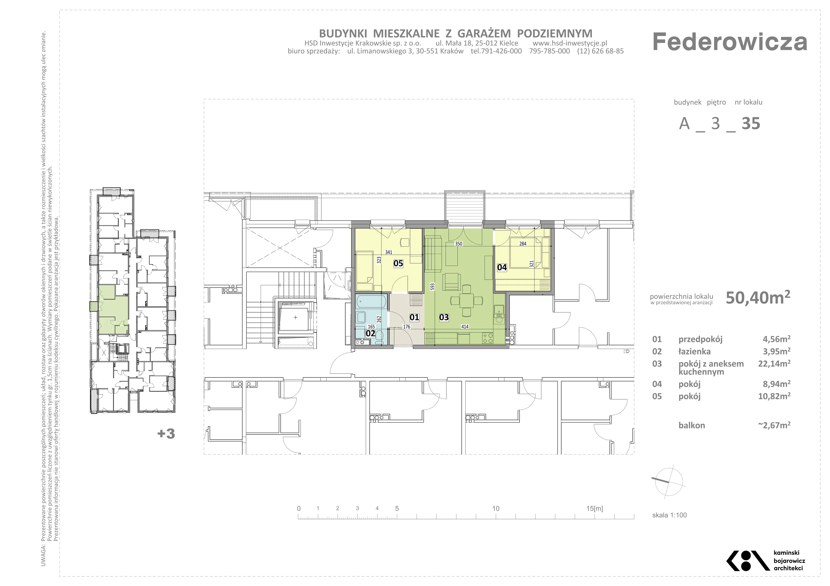 Mieszkanie 50,40 m², piętro 3, oferta nr A/35, Federowicza – Ruczaj Park, Kraków, Dębniki, Skotniki, ul. Federowicza