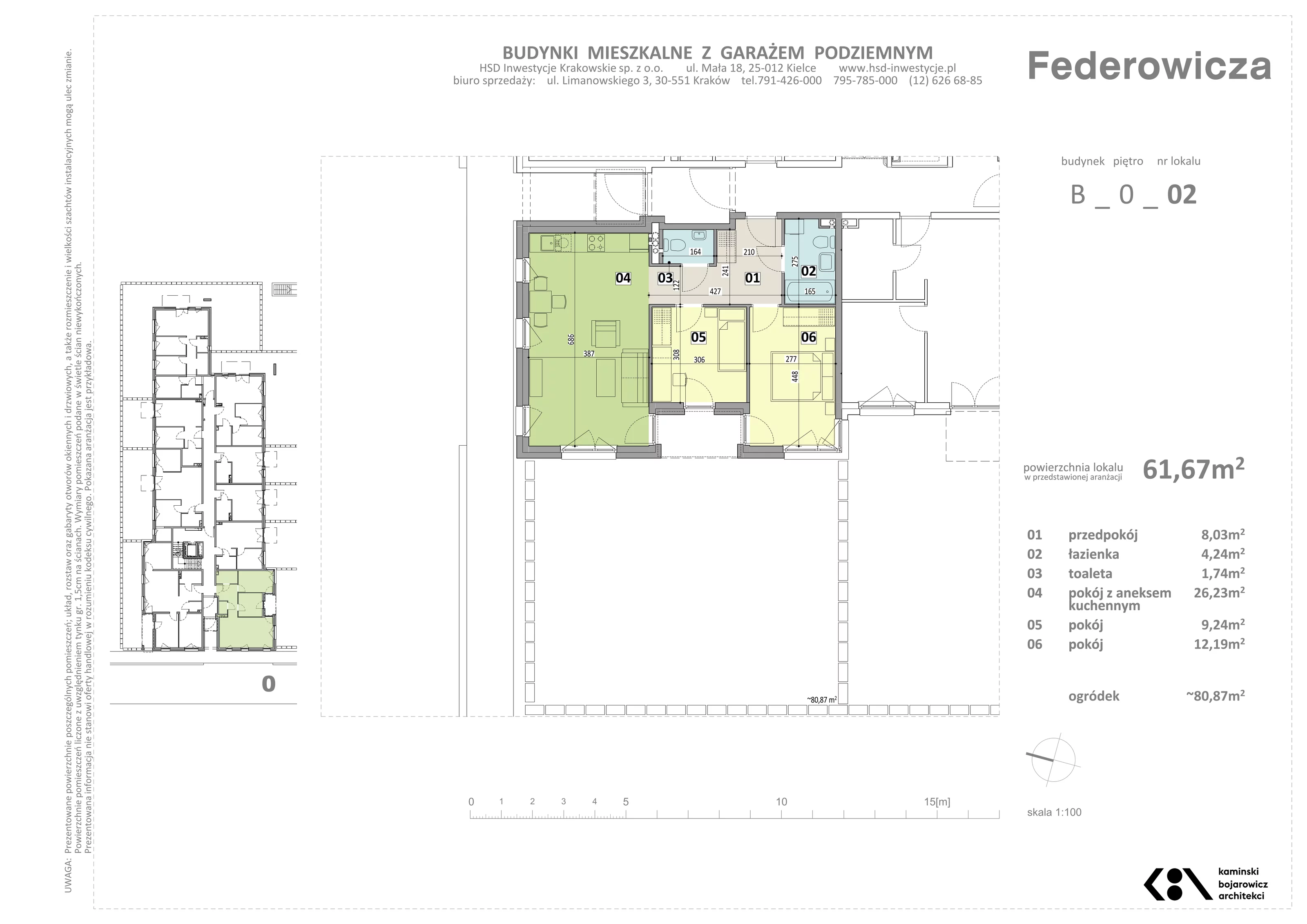 Mieszkanie 61,67 m², parter, oferta nr B/2, Federowicza – Ruczaj Park, Kraków, Dębniki, Skotniki, ul. Federowicza